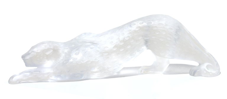 Glass Lalique Clear and Frosted Crystal Figure of a Panther, Zeila For Sale