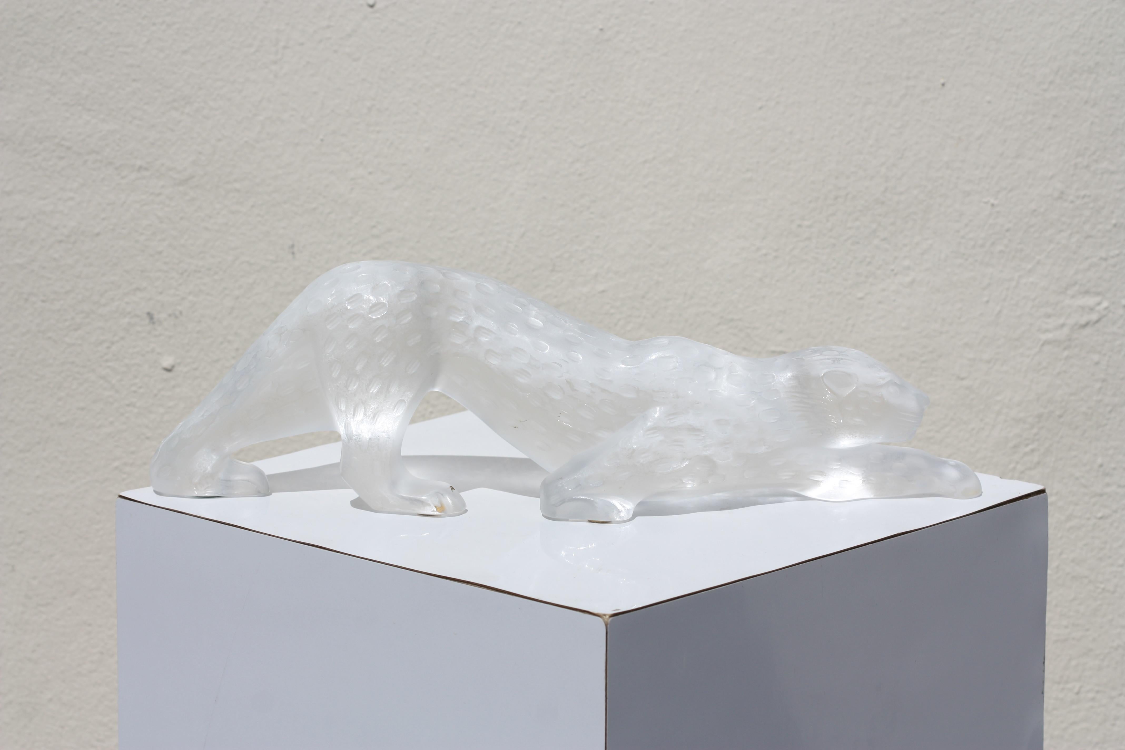 20th Century Lalique Clear and Frosted Crystal Figure of a Panther, Zeila For Sale