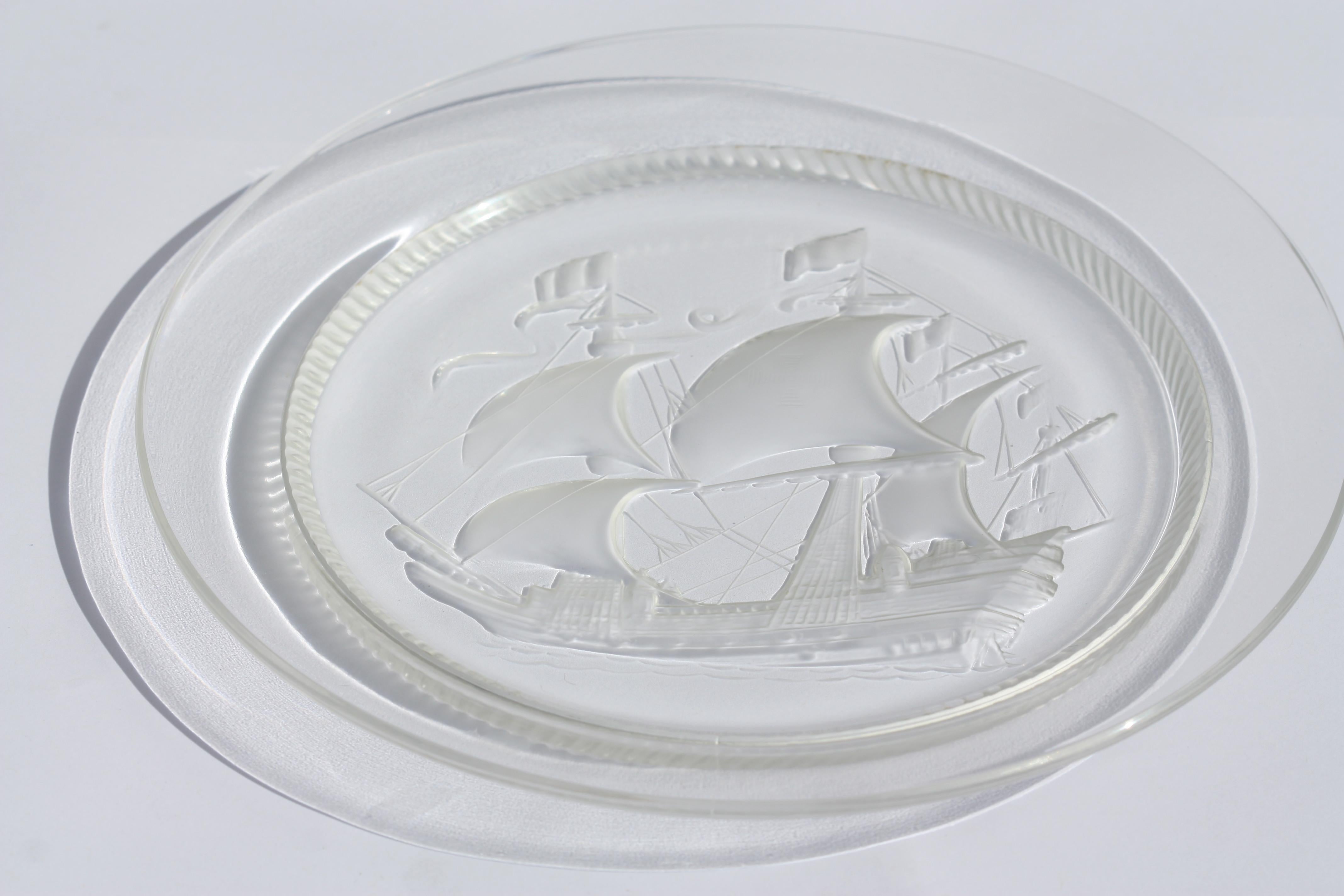 Glass  A Lalique Crystal 'Ship' glass plate, Modern For Sale
