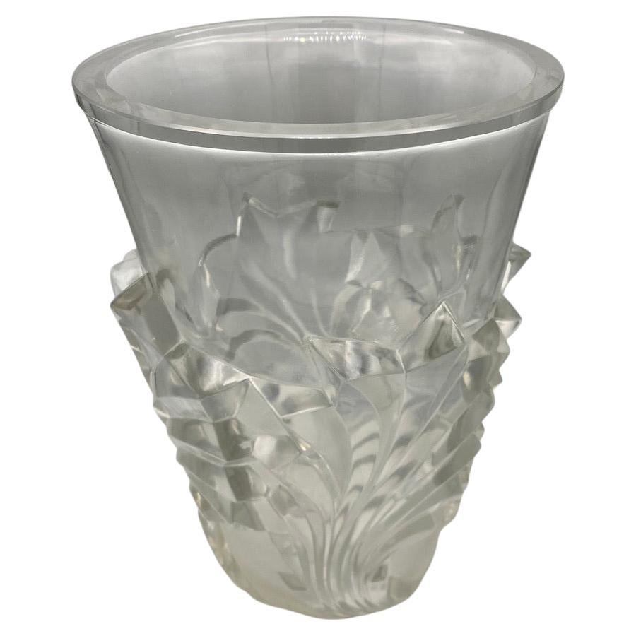 A Lalique large Glass Leave vase  For Sale