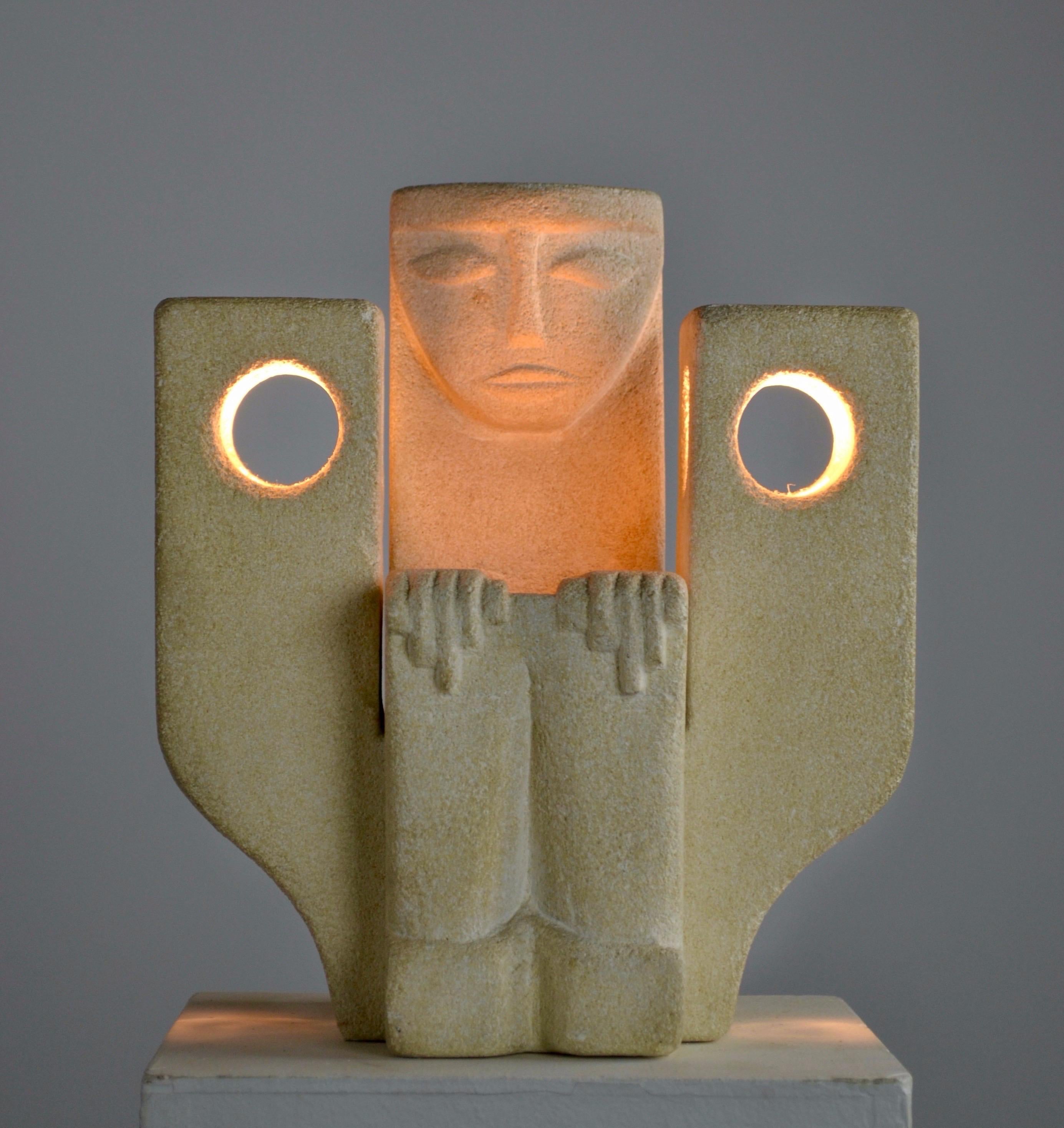 French A lamp crafted in limestone from the 1970s - Albert Tormos - France For Sale