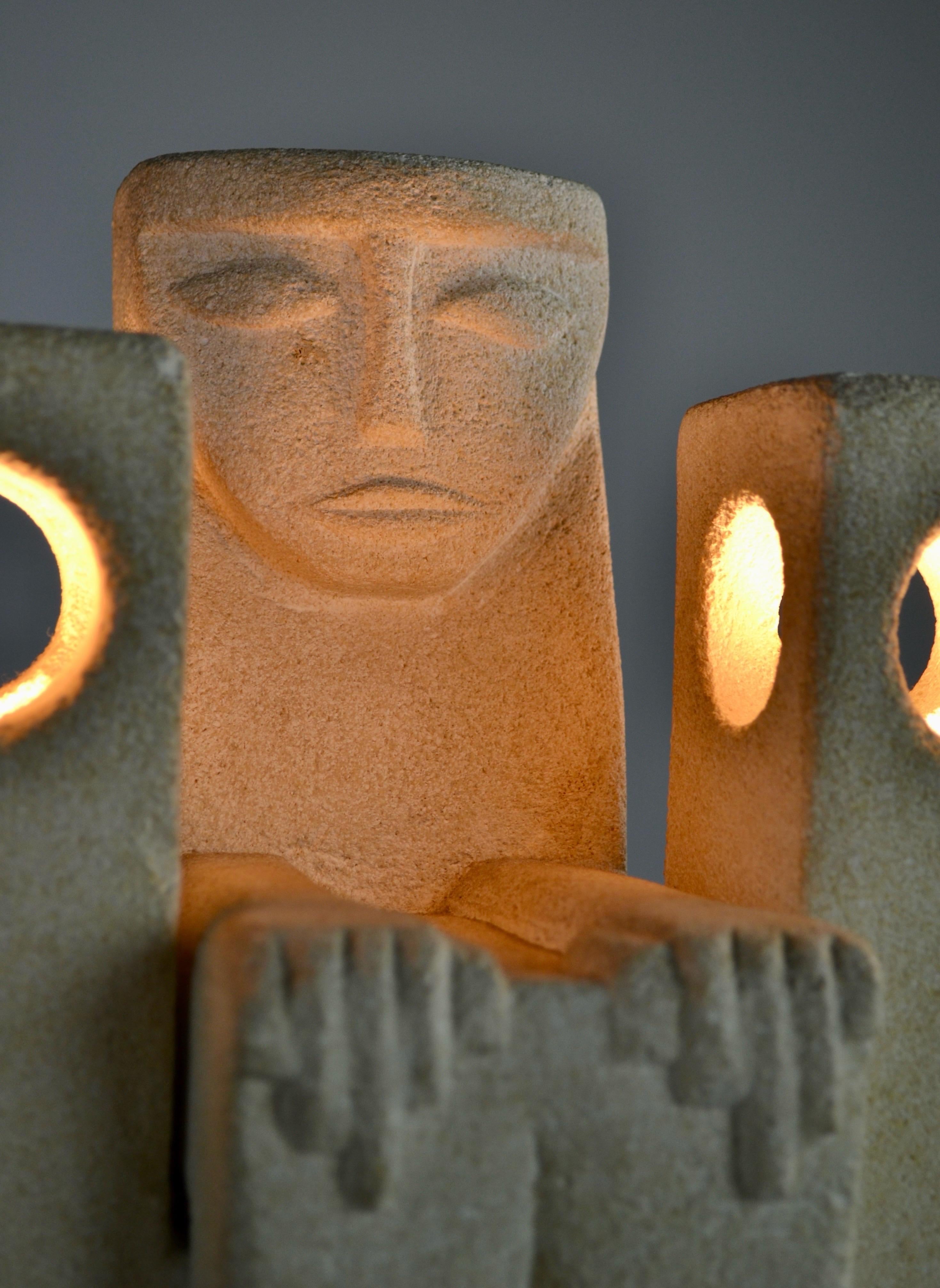 Hand-Carved A lamp crafted in limestone from the 1970s - Albert Tormos - France For Sale