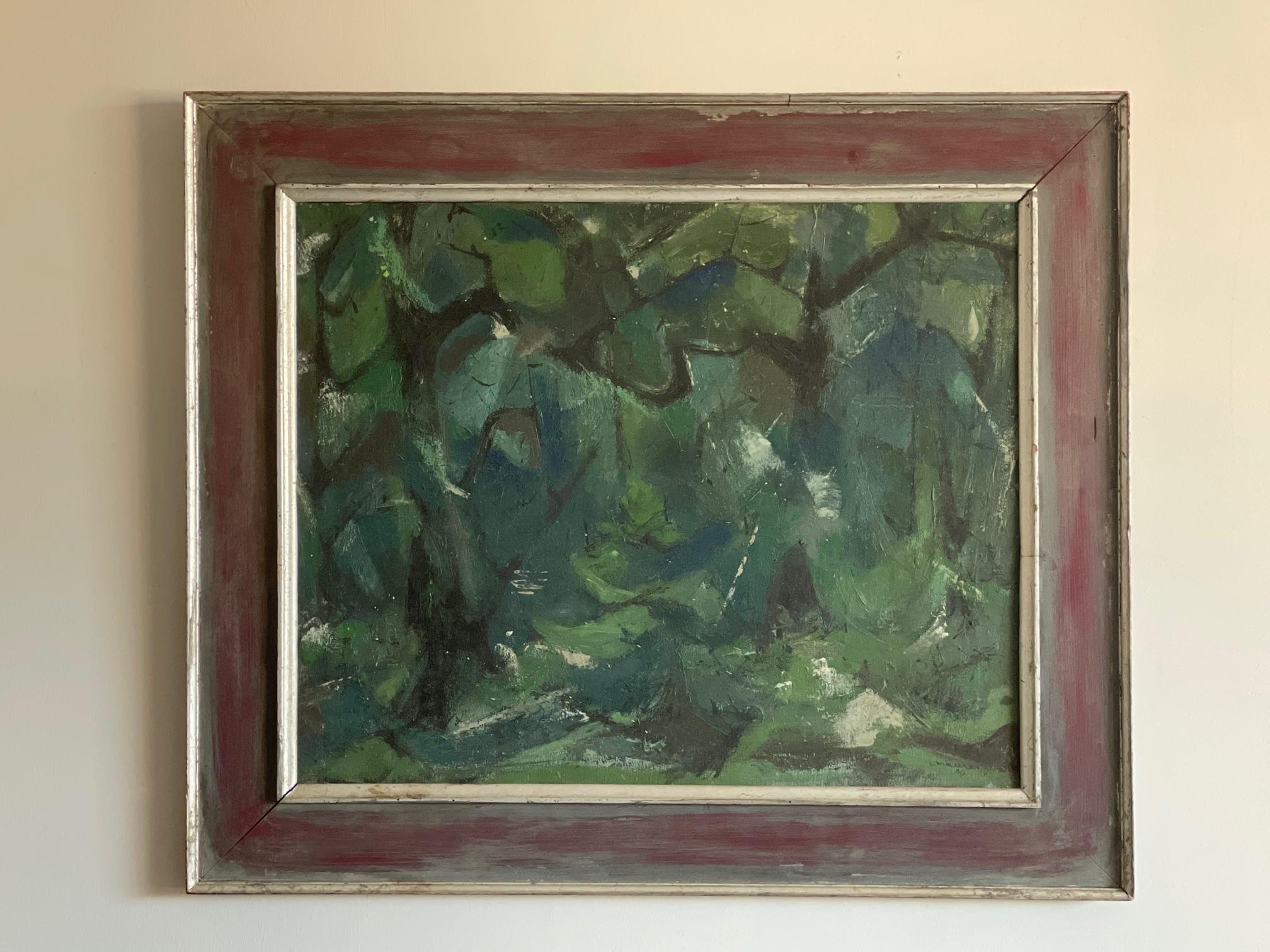 An elegant and fine abstract painting by Leonard Maurer, signed and dated 1949, titled 