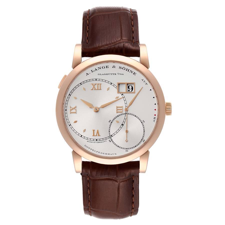 A. Lange and Sohne Grand Lange 1 Rose Gold Mens Watch 115.032. Manual-winding movement. 18K rose gold case 41.9 mm in diameter.  Case thickness 10.4 mm. Exhibition sapphire case back. Quick date-correction button located on the case edge at the 10