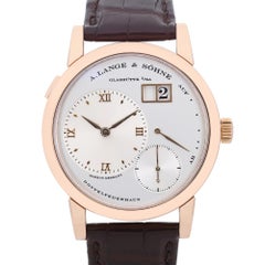 A. Lange and Sohne Lange 1 18K Rose Gold Silver Dial Hand Wind Men Watch 101.032