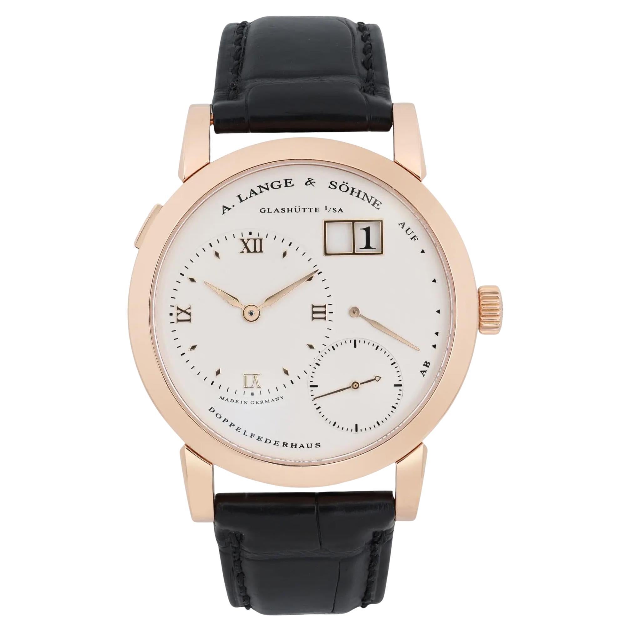 A. Orologio Lange and Sohn Lange 1 in oro rosa 18 carati con quadrante argentato e carica manuale 101.032 in vendita