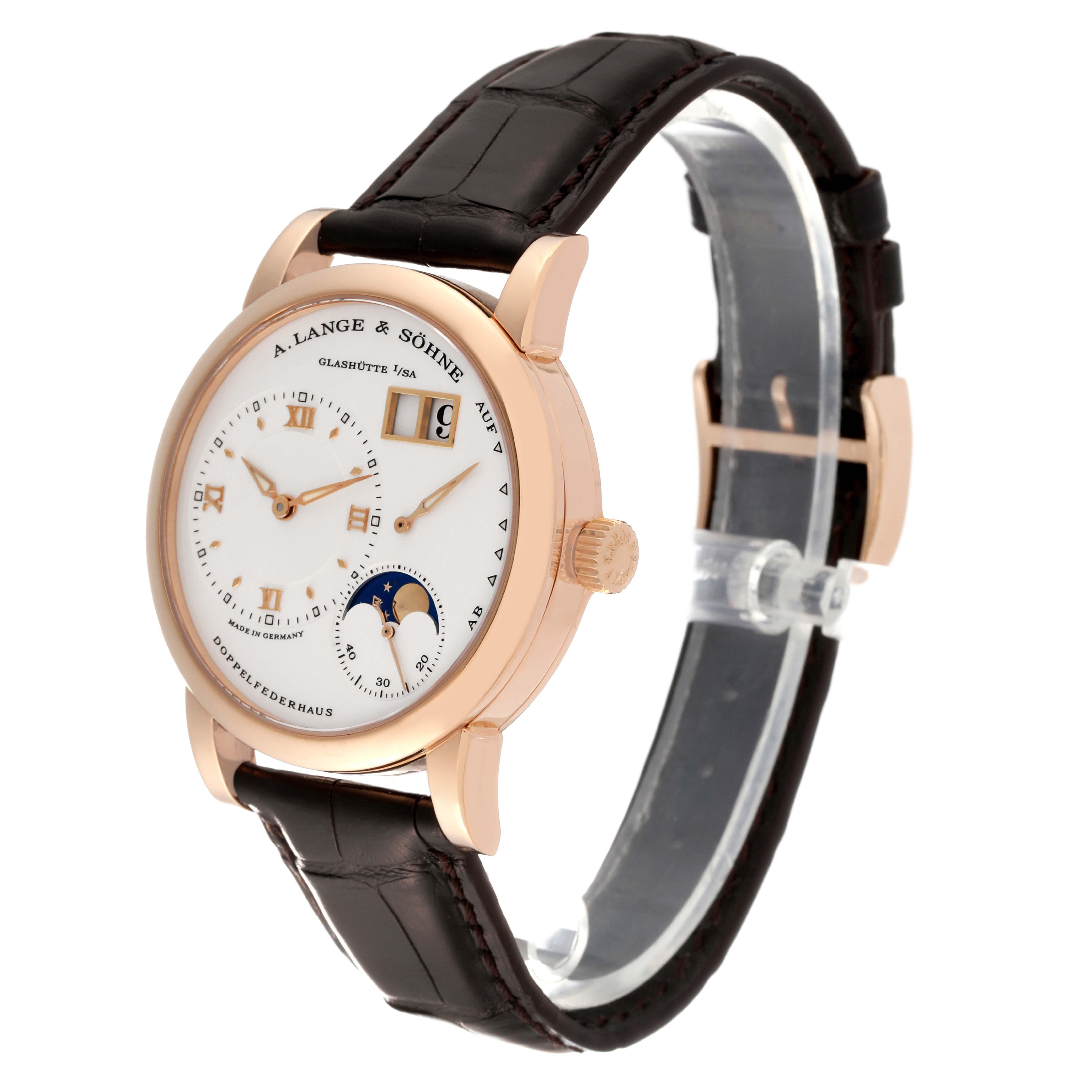 A. Lange and Sohne Lange 1 Moonphase Rose Gold Mens Watch 109.032 In Excellent Condition For Sale In Atlanta, GA