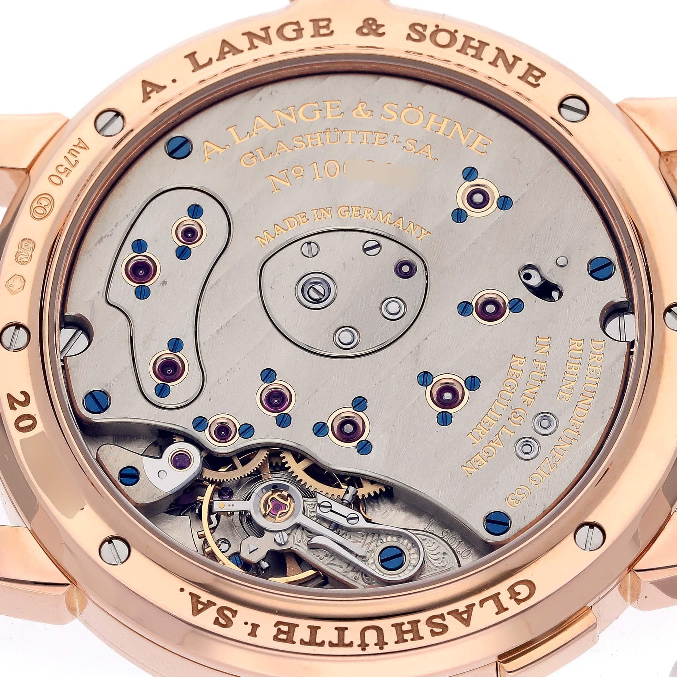 Men's A. Lange and Sohne Lange 1 Rose Gold Silver Dial Mens Watch 101.032 Box Papers For Sale