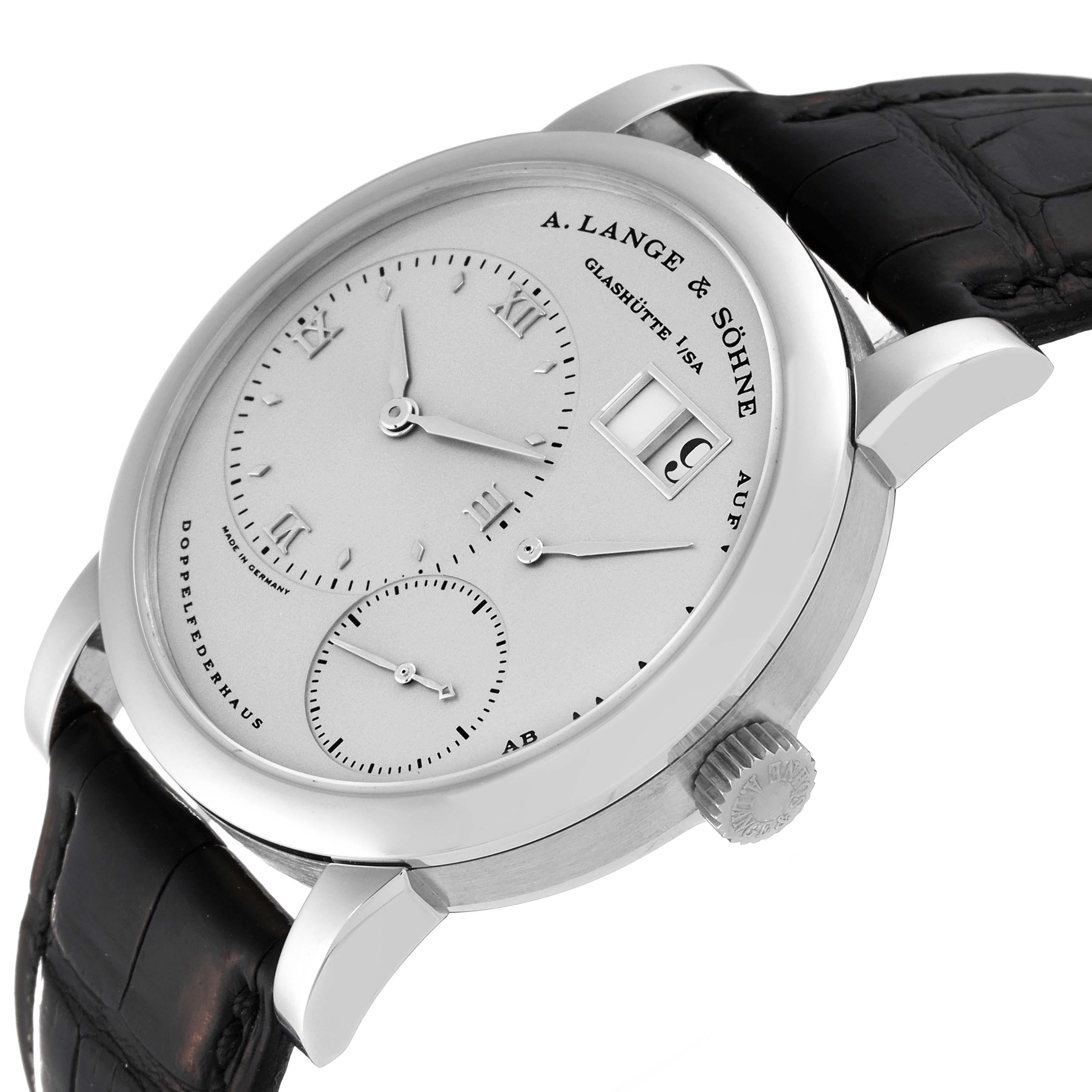 A. Lange and Sohne Lange 1 Silver Dial Platinum Mens Watch 101.025 In Excellent Condition For Sale In Atlanta, GA