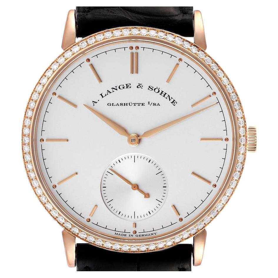 A. Lange and Sohne Saxonia Rose Gold Diamond Bezel Mens Watch 842.032 For Sale
