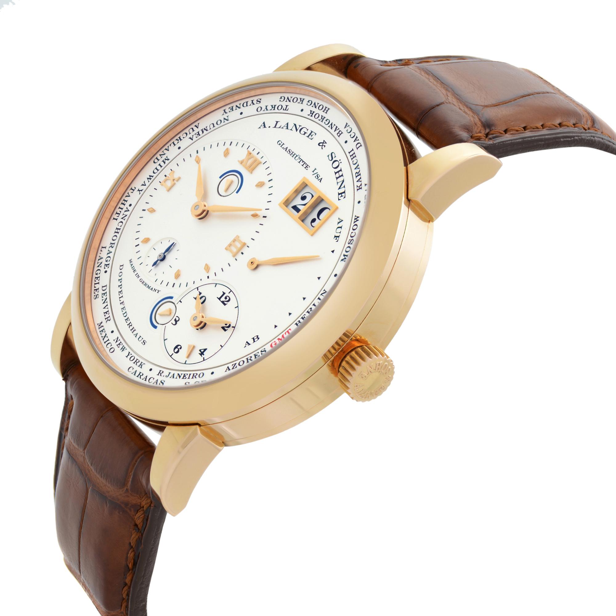 A. Lange & Sohne 1 Time Zone 18K Rose Gold Hand Wind Mens Watch 116.032 In Good Condition In New York, NY