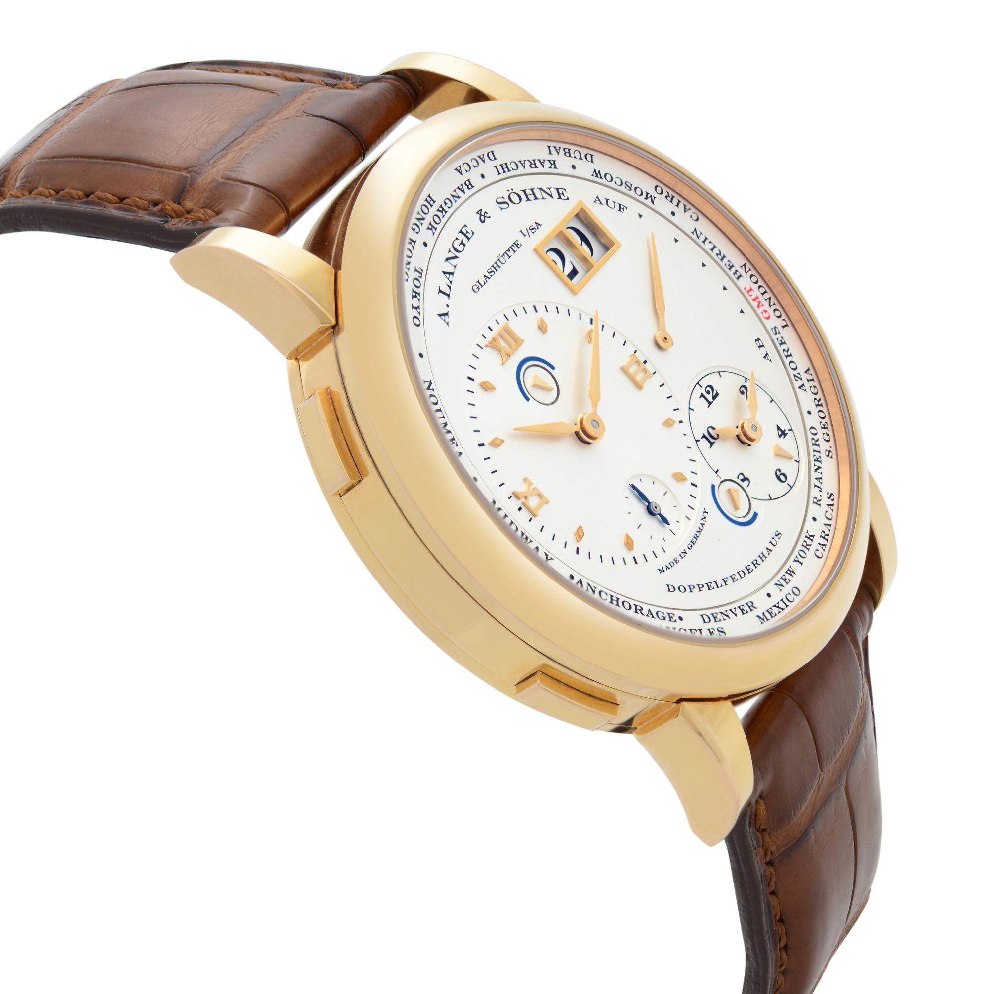 Men's A. Lange & Sohne 1 Time Zone 18K Rose Gold Hand Wind Mens Watch 116.032