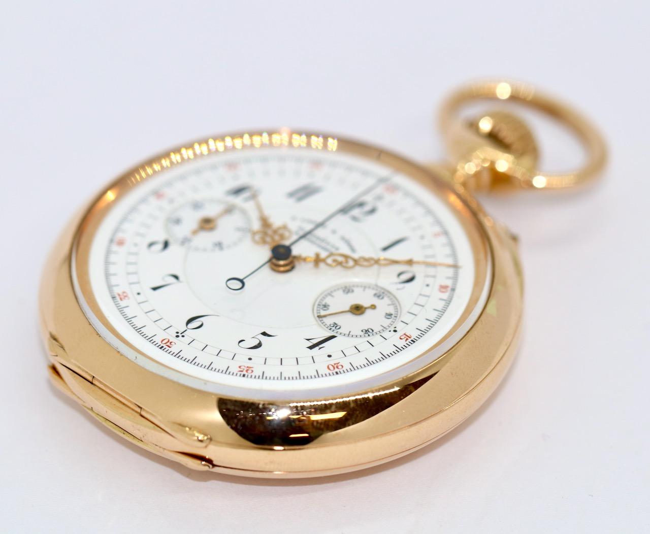 A. Lange & Söhne, 18 Karat Gold, Chronograph Pocket Watch, 1898 Constantinopel For Sale 3