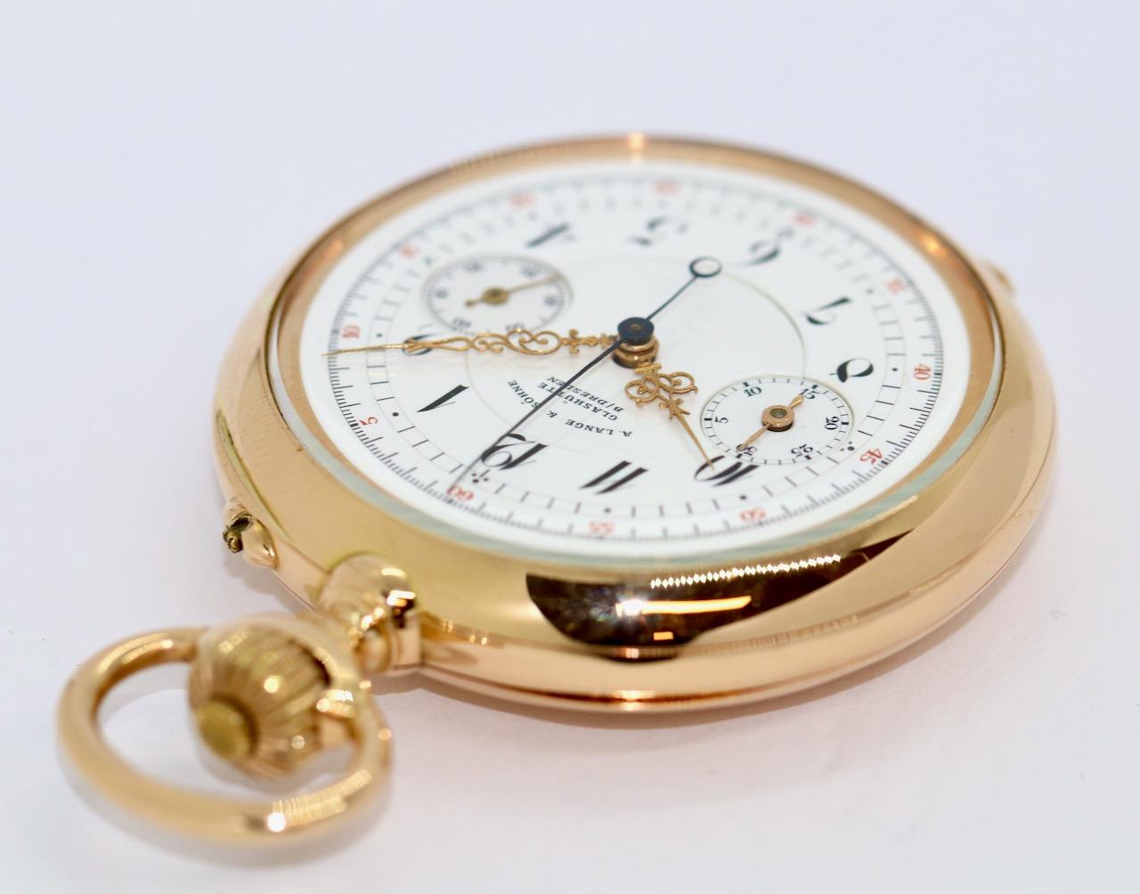 A. Lange & Söhne, 18 Karat Gold, Chronograph Pocket Watch, 1898 Constantinopel For Sale 2