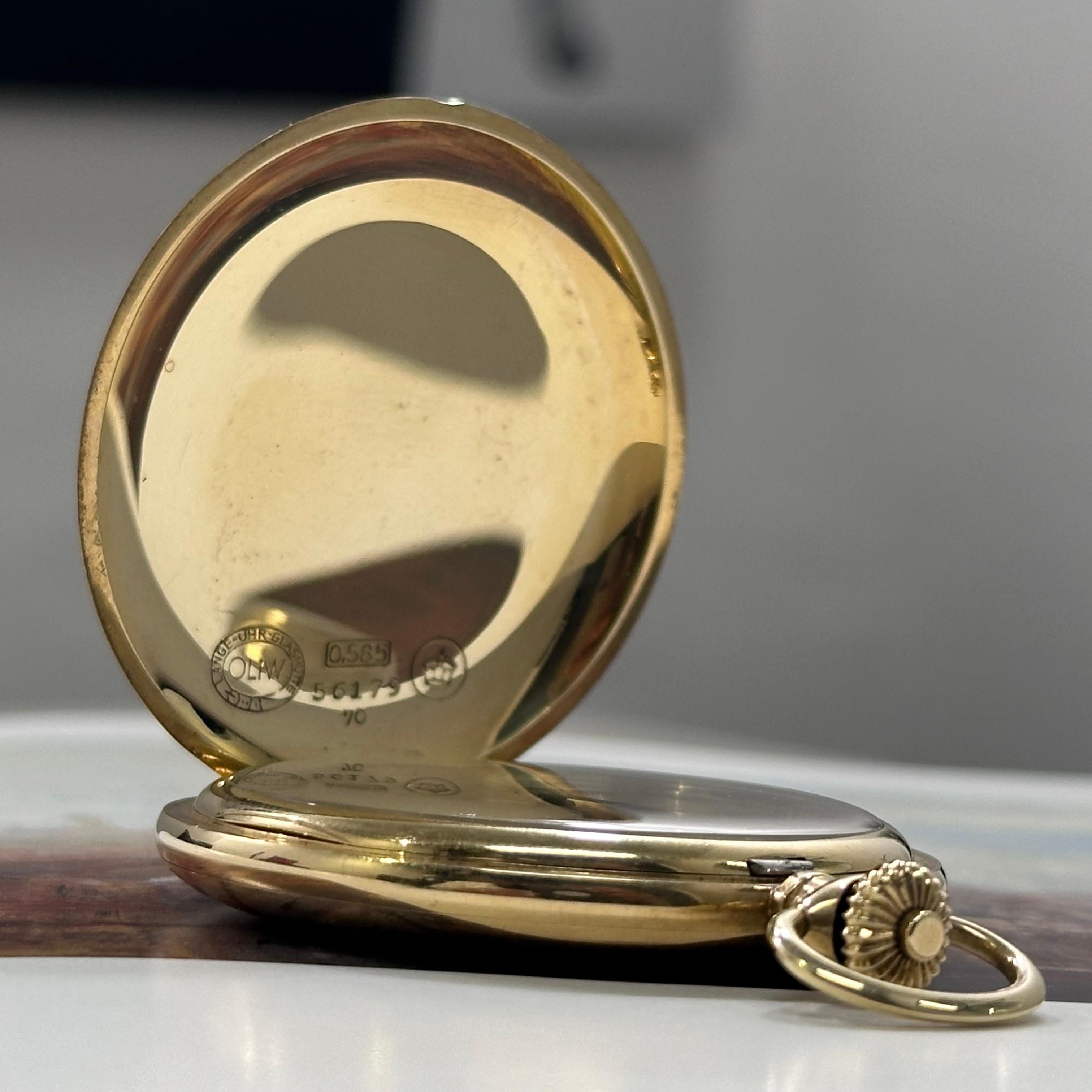 A. Lange & Sohne DUF Pocket Watch 14k Gold Near NOS Condition 1930s In Excellent Condition For Sale In London, GB