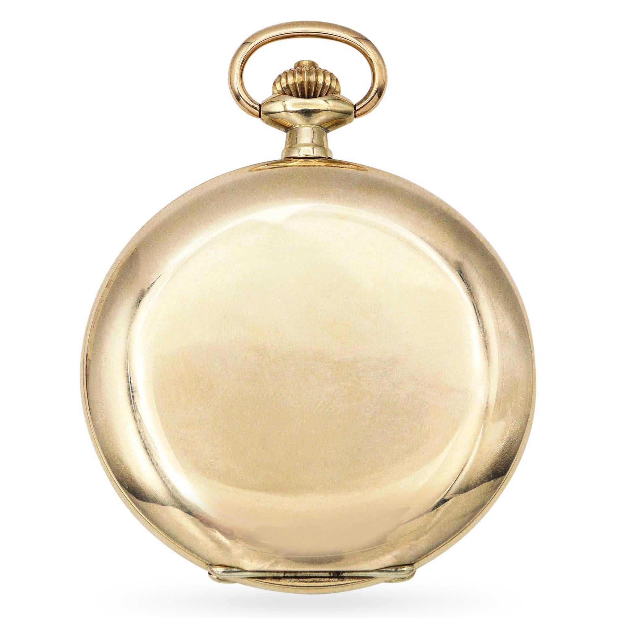 A testament to German precision and timeless luxury, this A. Lange & Söhne pocket watch is a remarkable piece of horological craftsmanship. Housed in a 14k yellow gold case, this exquisite timepiece reflects the brand’s heritage of meticulous