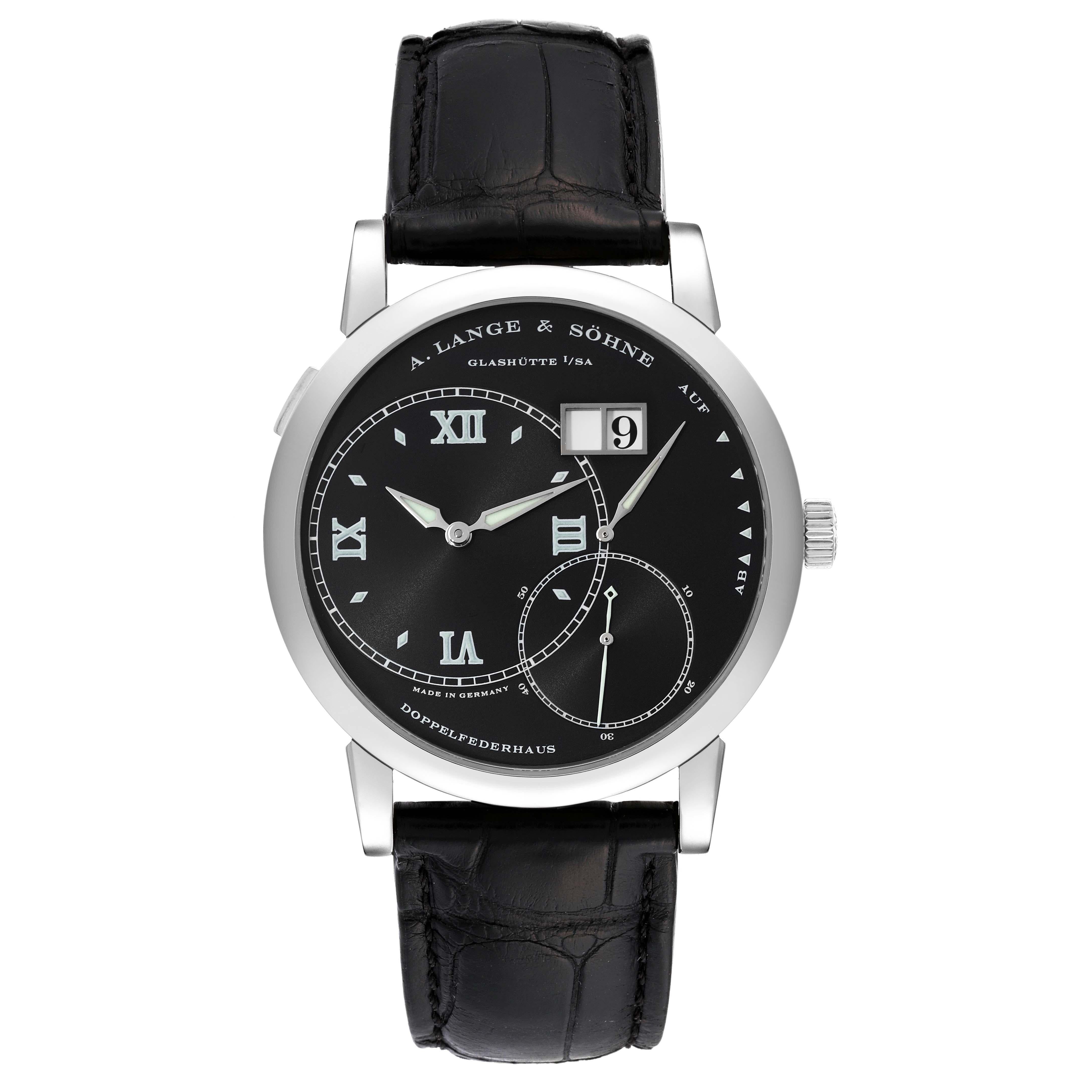 A. Lange & Sohne Grand Lange 1 White Gold Black Dial Mens Watch 115.028 In Excellent Condition For Sale In Atlanta, GA
