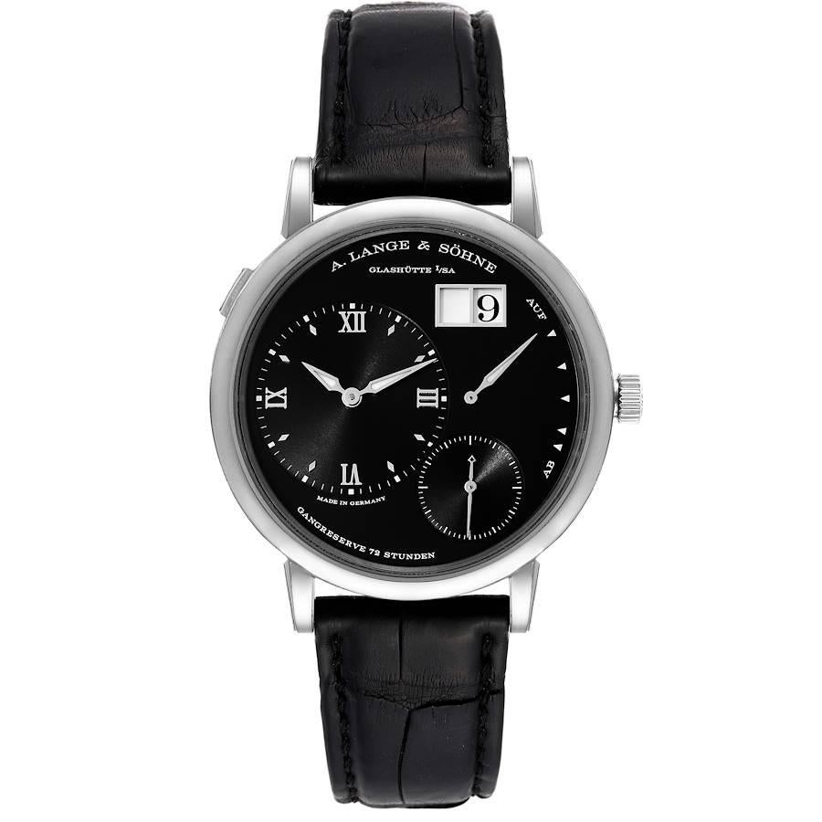 A. Lange & Sohne Grand Lange 1 White Gold Black Dial Mens Watch 117.028 Unworn. Manual-winding movement. 18kt white gold case 41 mm in diameter.  Case thickness 8.8mm. Exhibition case back. Quick date-correction button located on the side of the