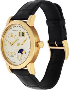 A. Lange & Sohne Lange 1 Moonphase Armbanduhr Power Reserve und Datum Ref 109.021