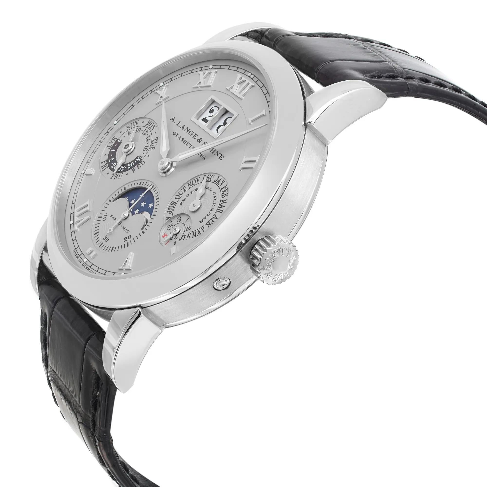A. Lange & Sohne Langematik 38.5mm Perpetual  Platinum Gray Dial Watch 310.025E In Excellent Condition For Sale In New York, NY