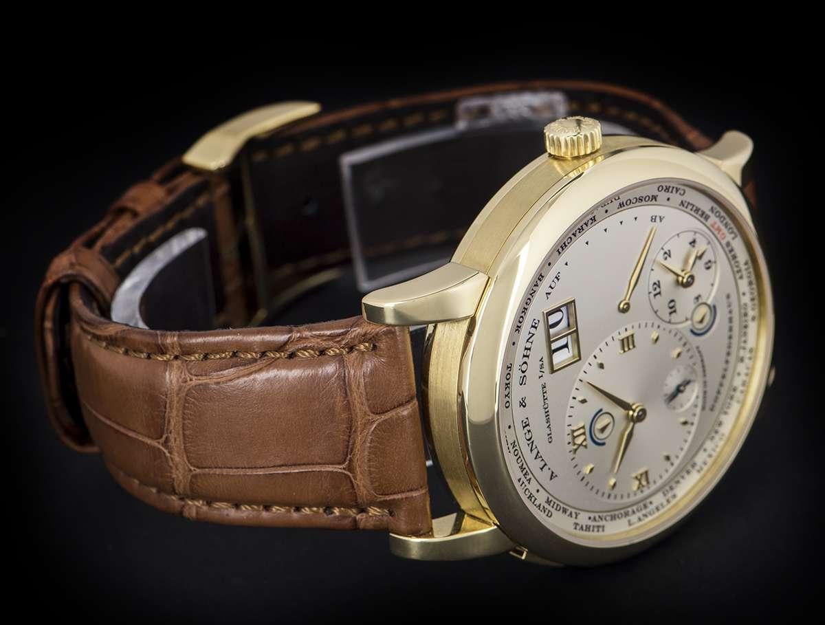 A. Lange & Söhne Yellow Gold Silver Dial Time Zone 1 B&P 116.021 In Excellent Condition In London, GB