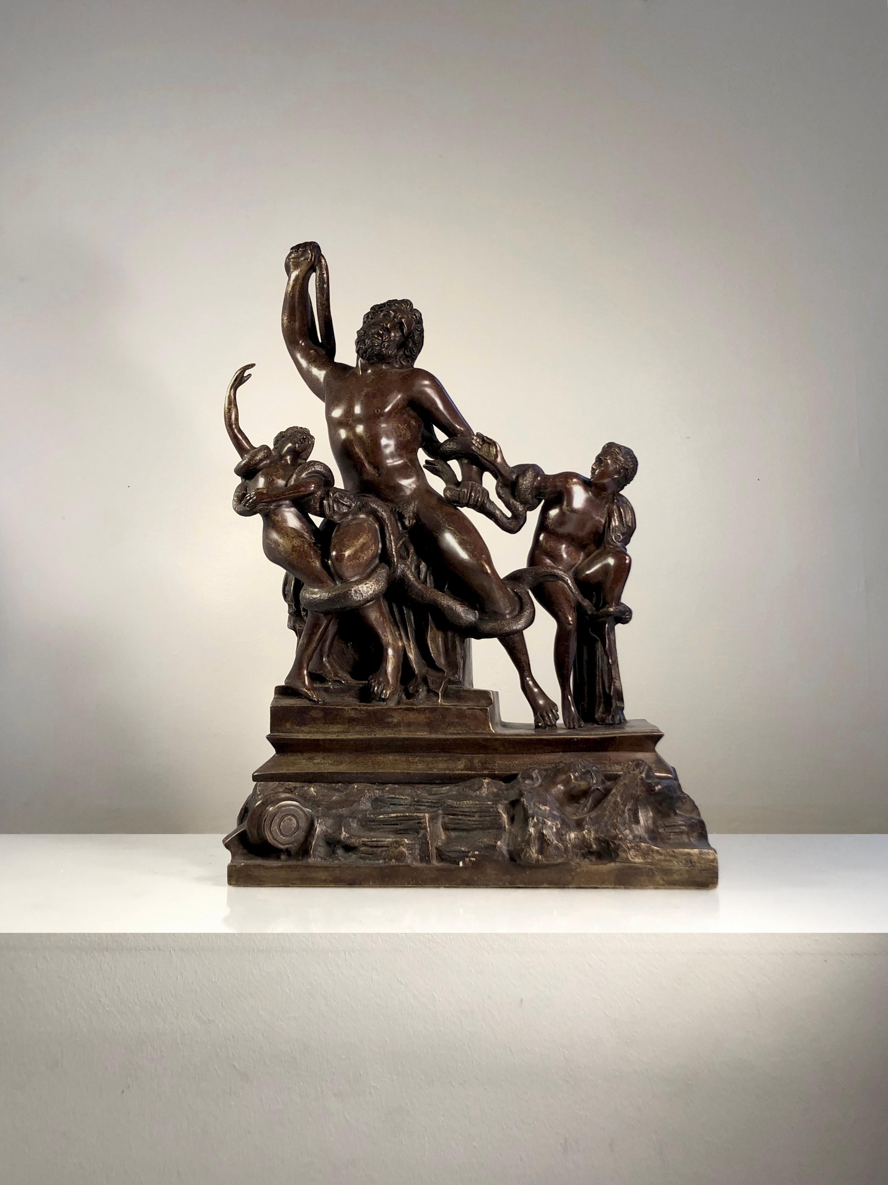 An authentic patinated bronze sculpture of the Laocoon, after the original created by greek antic sculptor Lissipo, discovered in 1506, recreated and issued (with several size and creative variations) by Gennaro Chiurazzi (1842-1906) and the