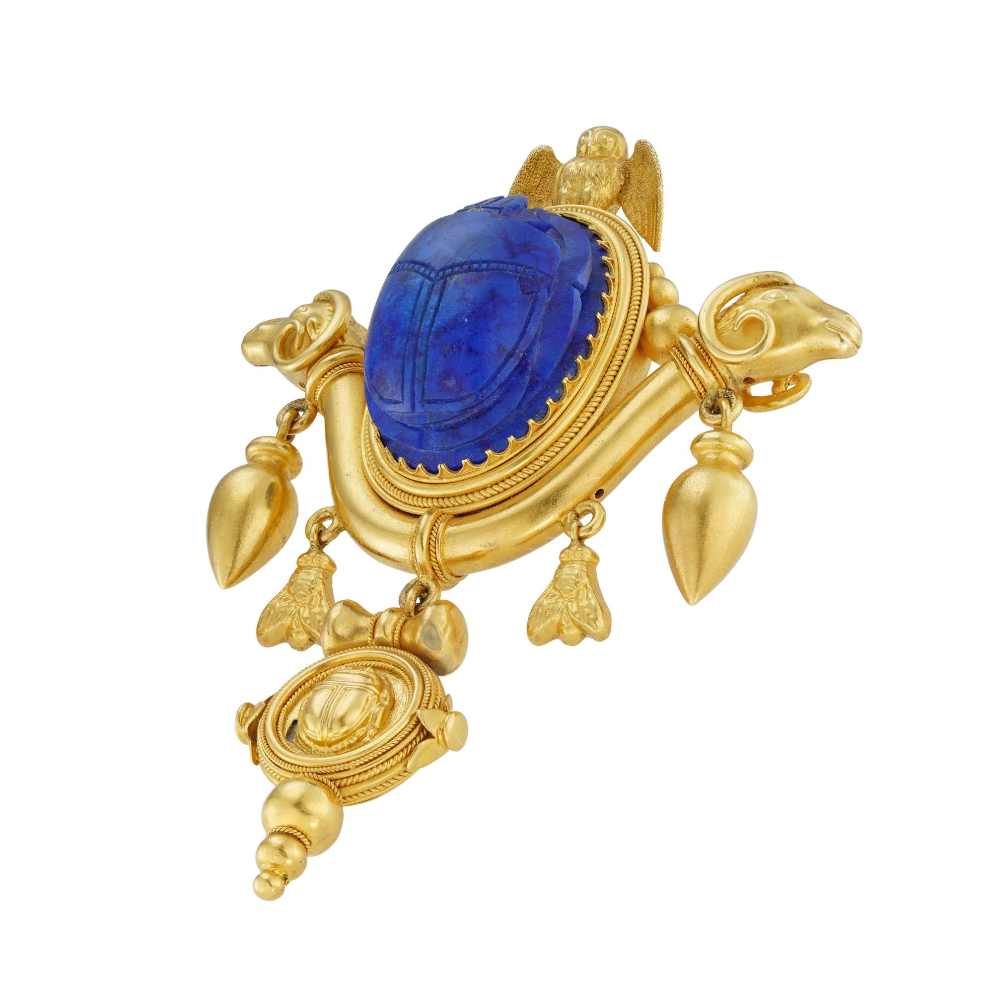 Oval Cut A Lapis And Gold Archaeological Revival Suite For Sale