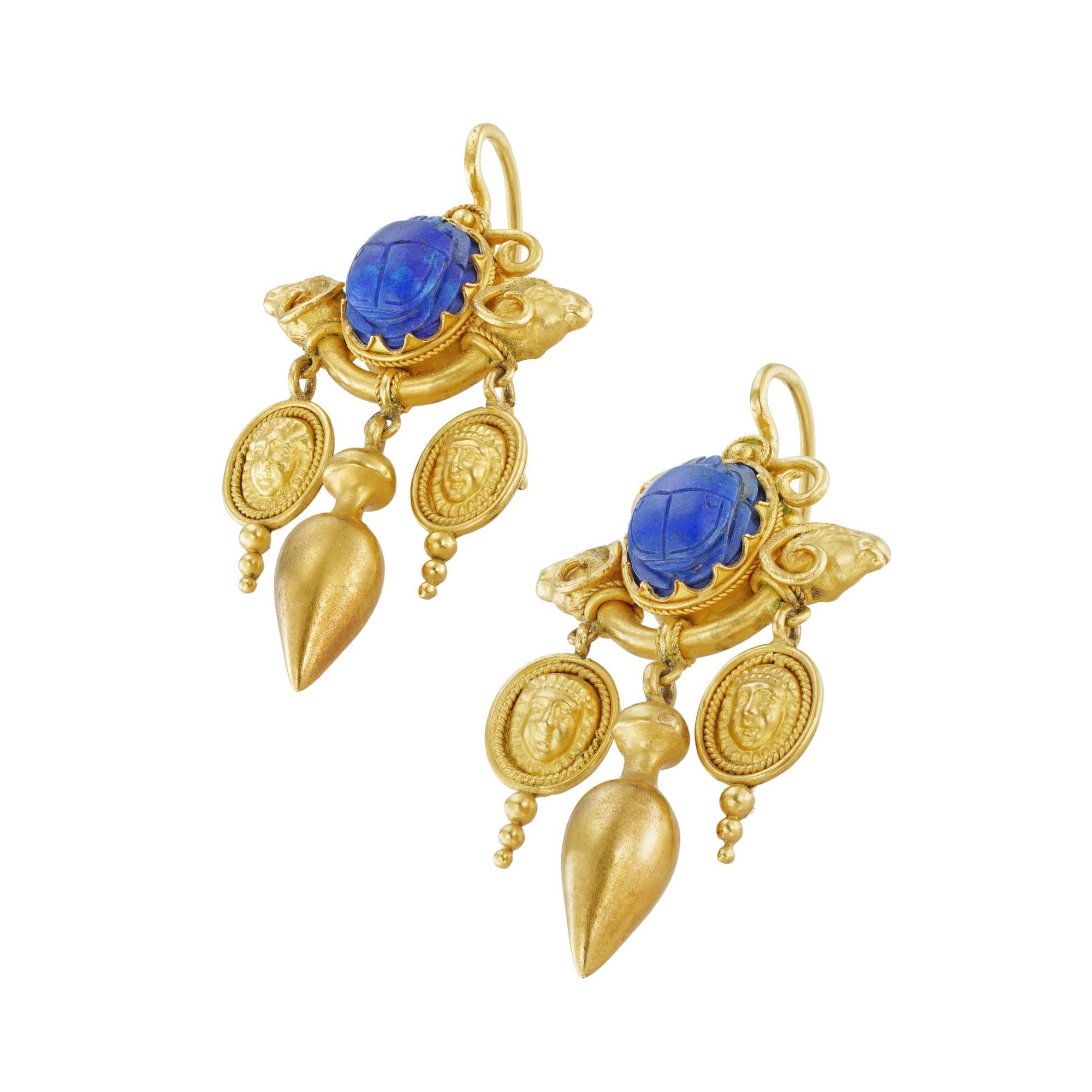 Women's or Men's A Lapis And Gold Archaeological Revival Suite For Sale
