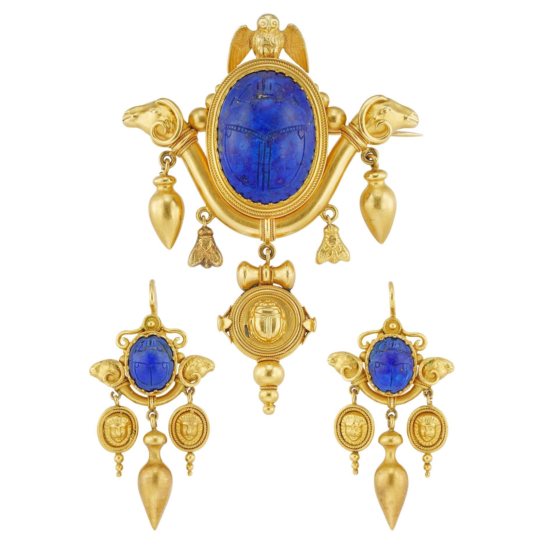Suite aus Lapislazuli und Gold Archaeological Revival