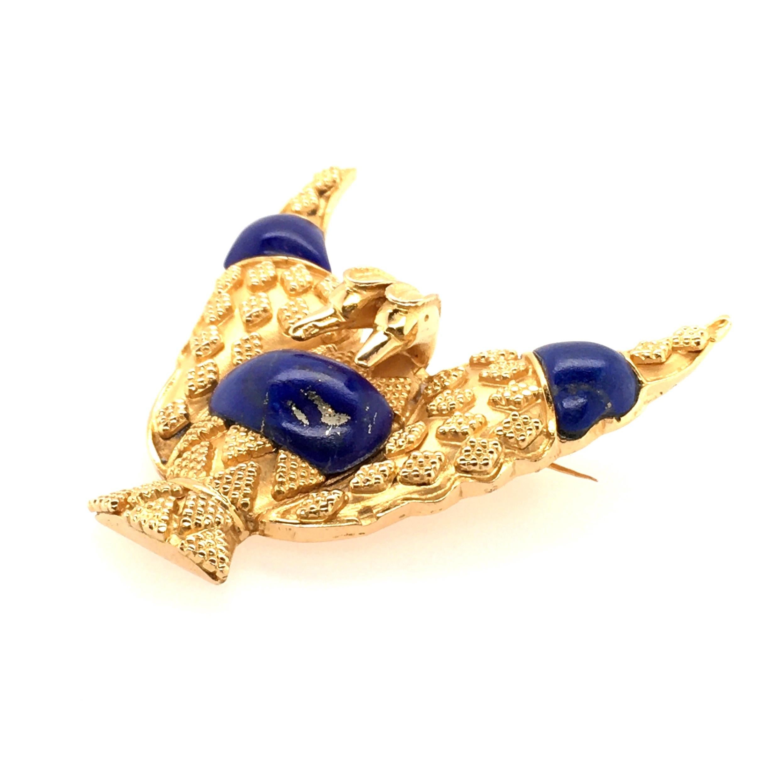 Lapis Lazuli and Gold Double Headed Eagle Brooch In Excellent Condition In New York, NY