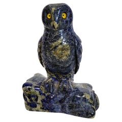 Lapis Lazuli Carved Owl with Glass Eyes