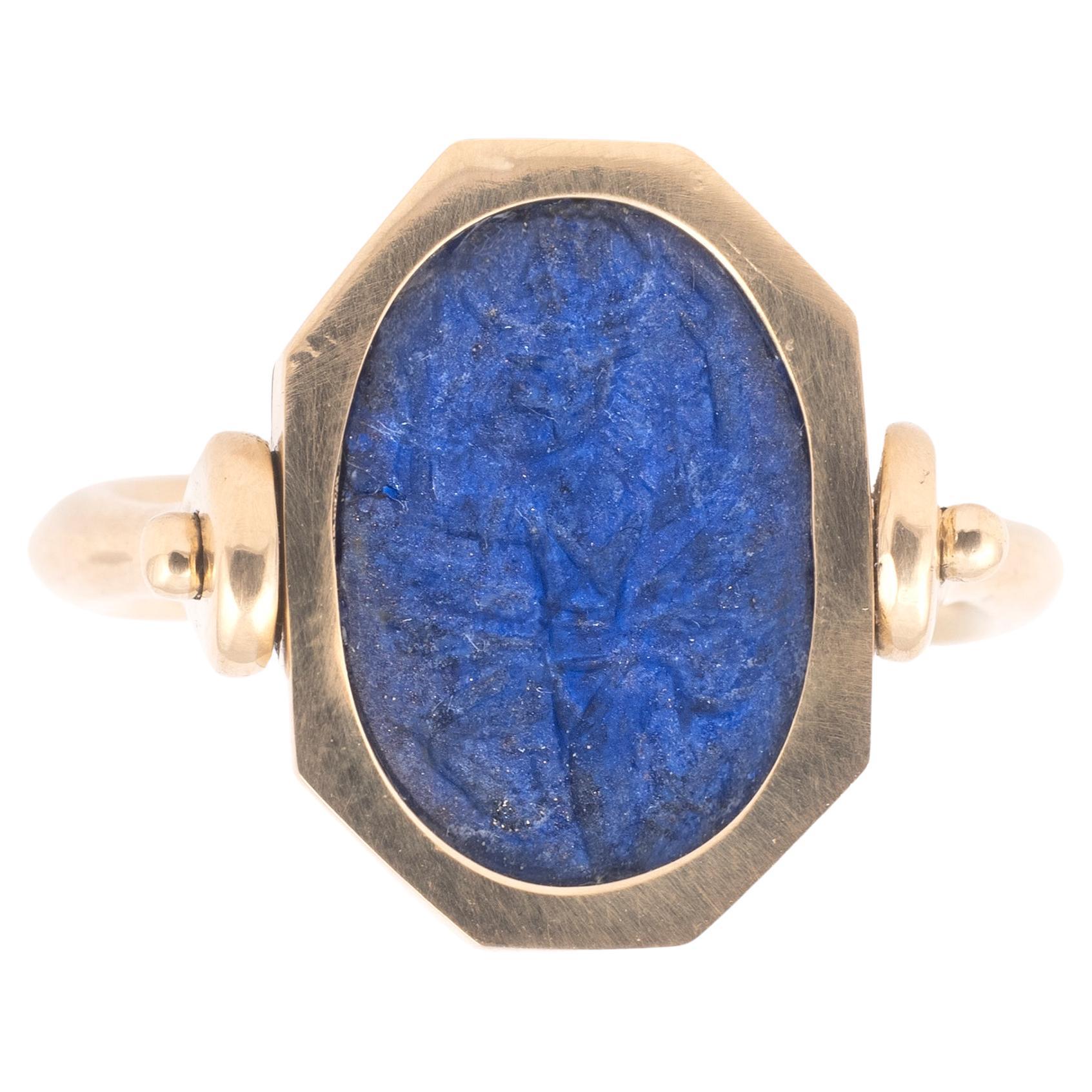 A Lapis Lazuli Gnostic Intaglio Ring 2nd-3rd Century AD In Excellent Condition For Sale In Firenze, IT