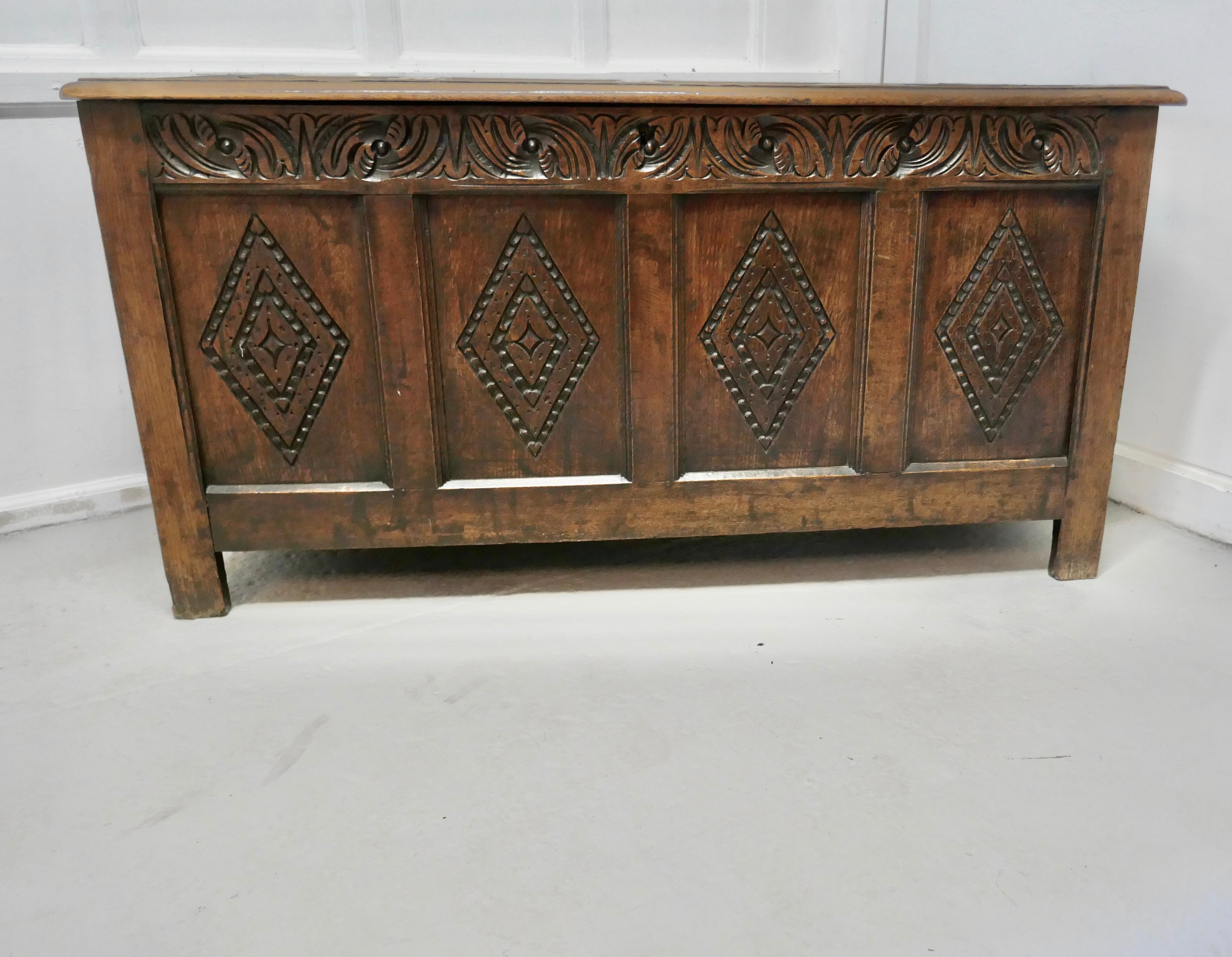 Large 17th Century Carved Oak Coffer For Sale 2