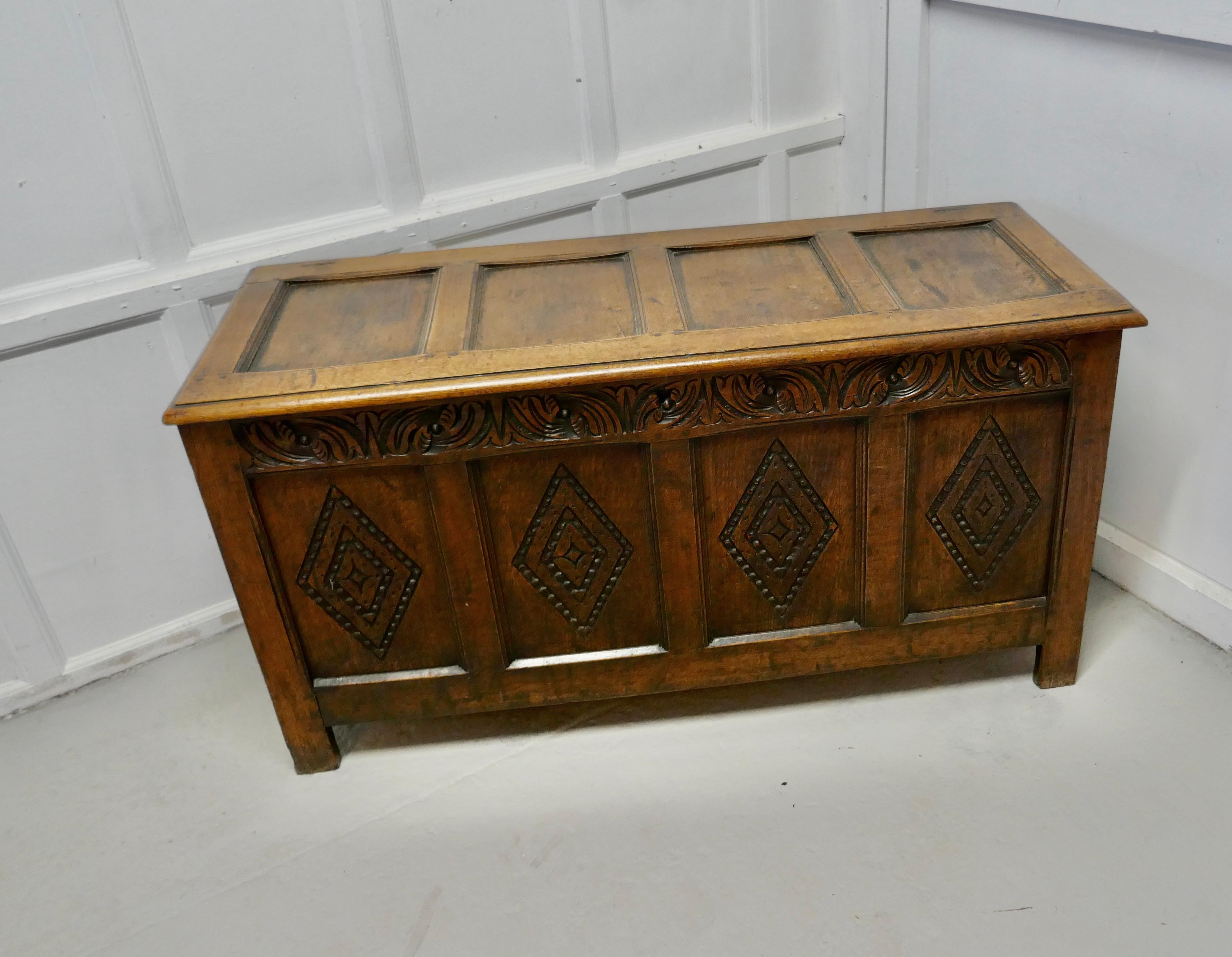 Large 17th Century Carved Oak Coffer For Sale 3
