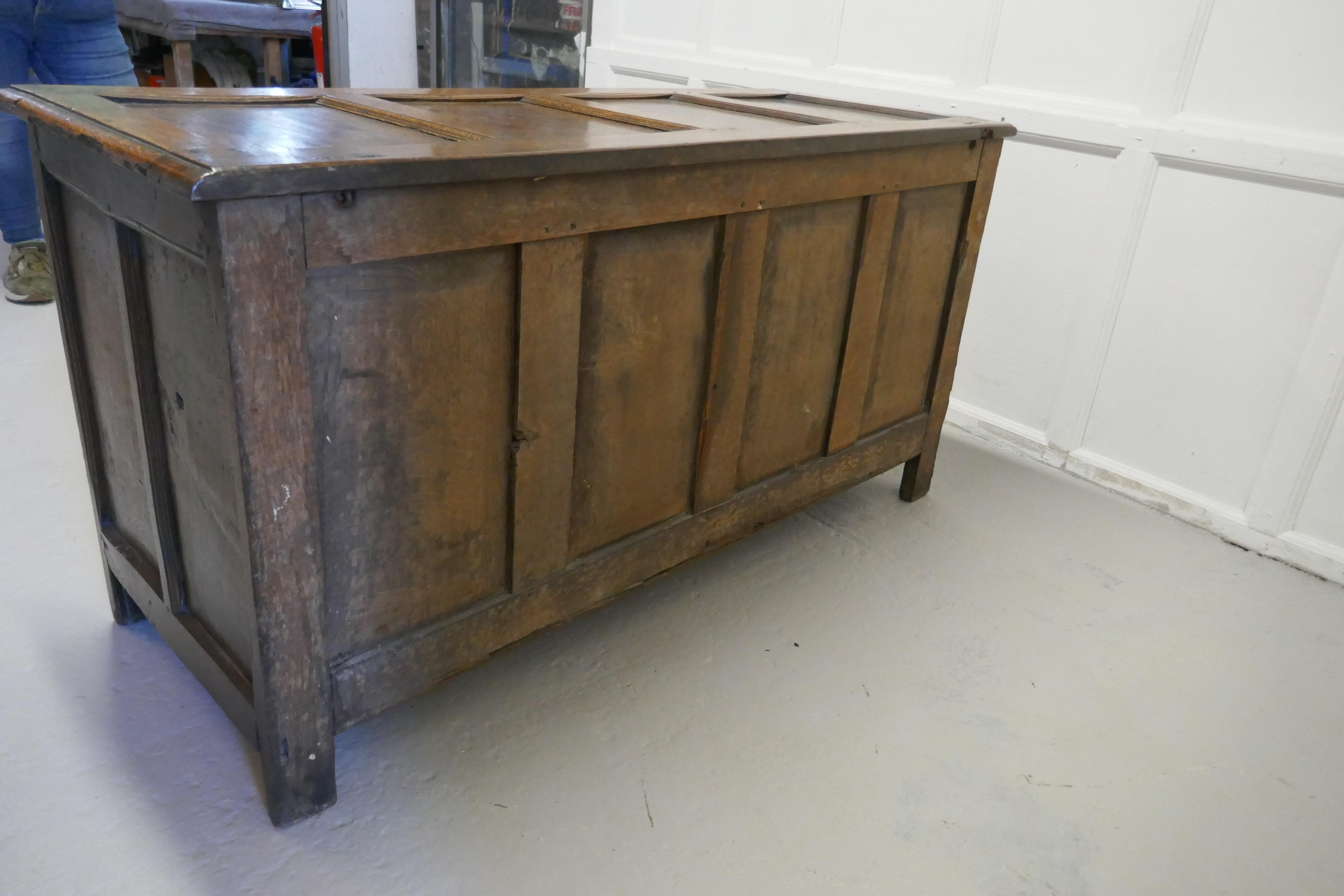 Large 17th Century Carved Oak Coffer For Sale 6