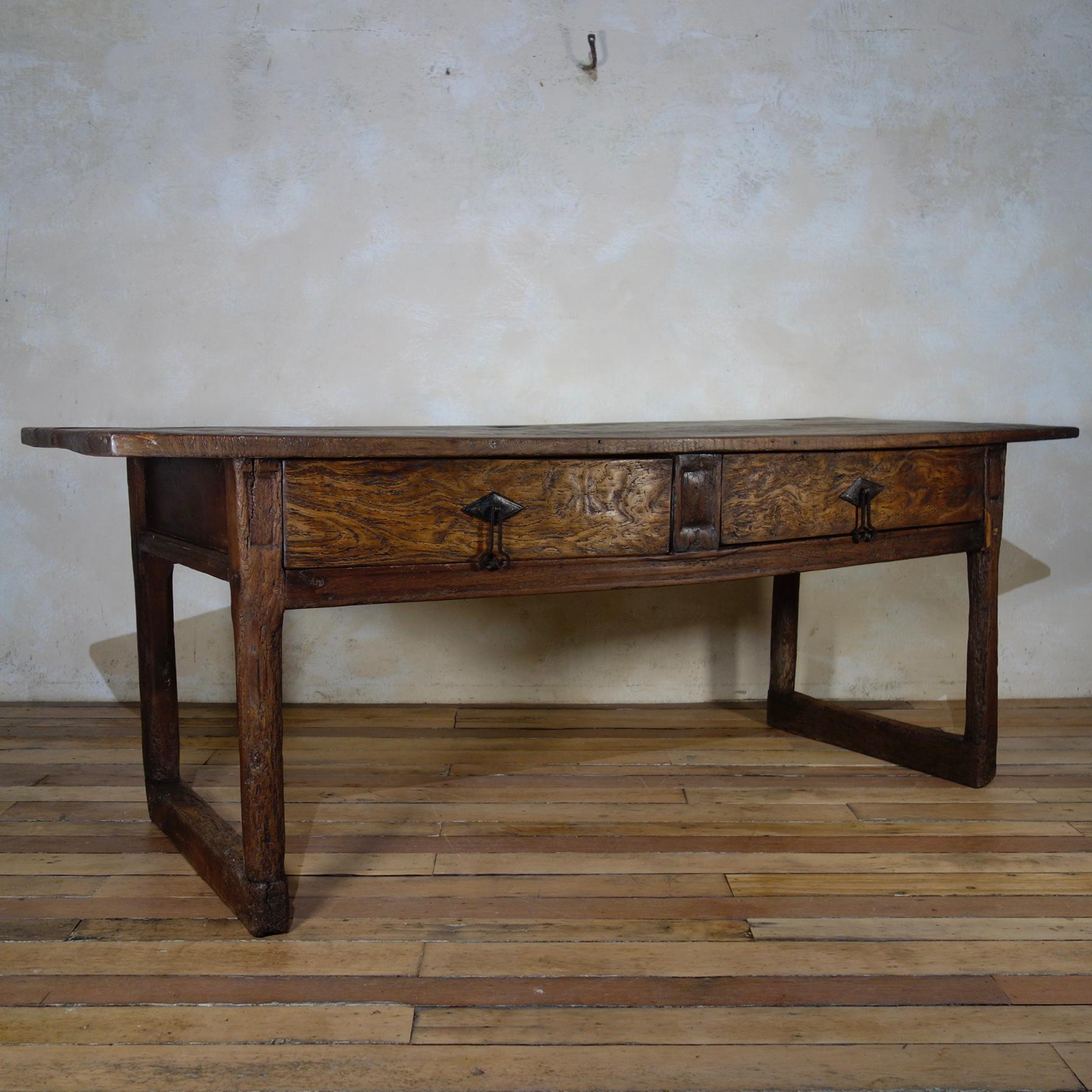 18th Century and Earlier Large 17th Century Spanish Chestnut Console Serving, Iberian Prep Table