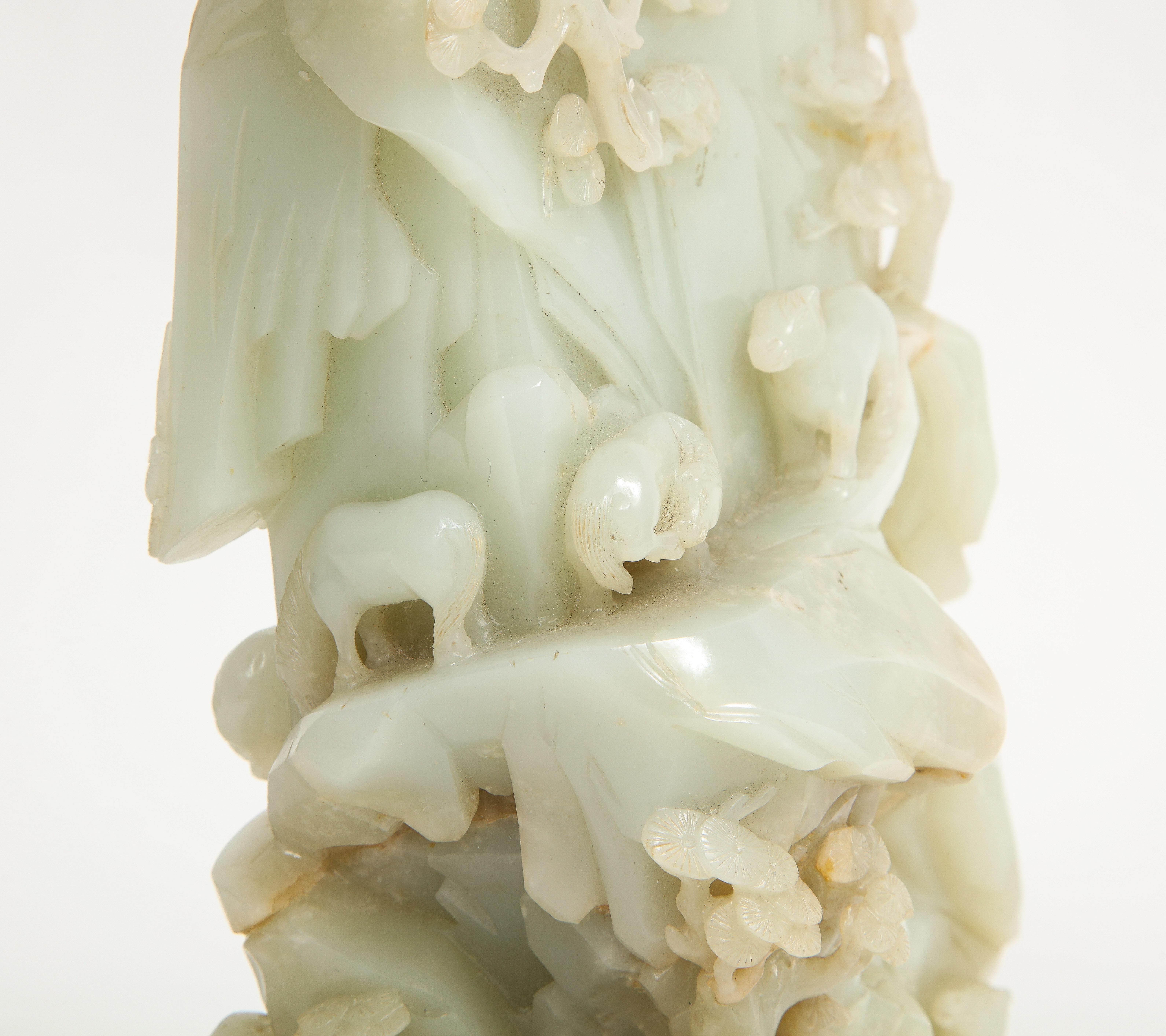 Large 18th/19th C. Chinese Pale Celadon Jade High Relief Hand-Carved Mountain 7