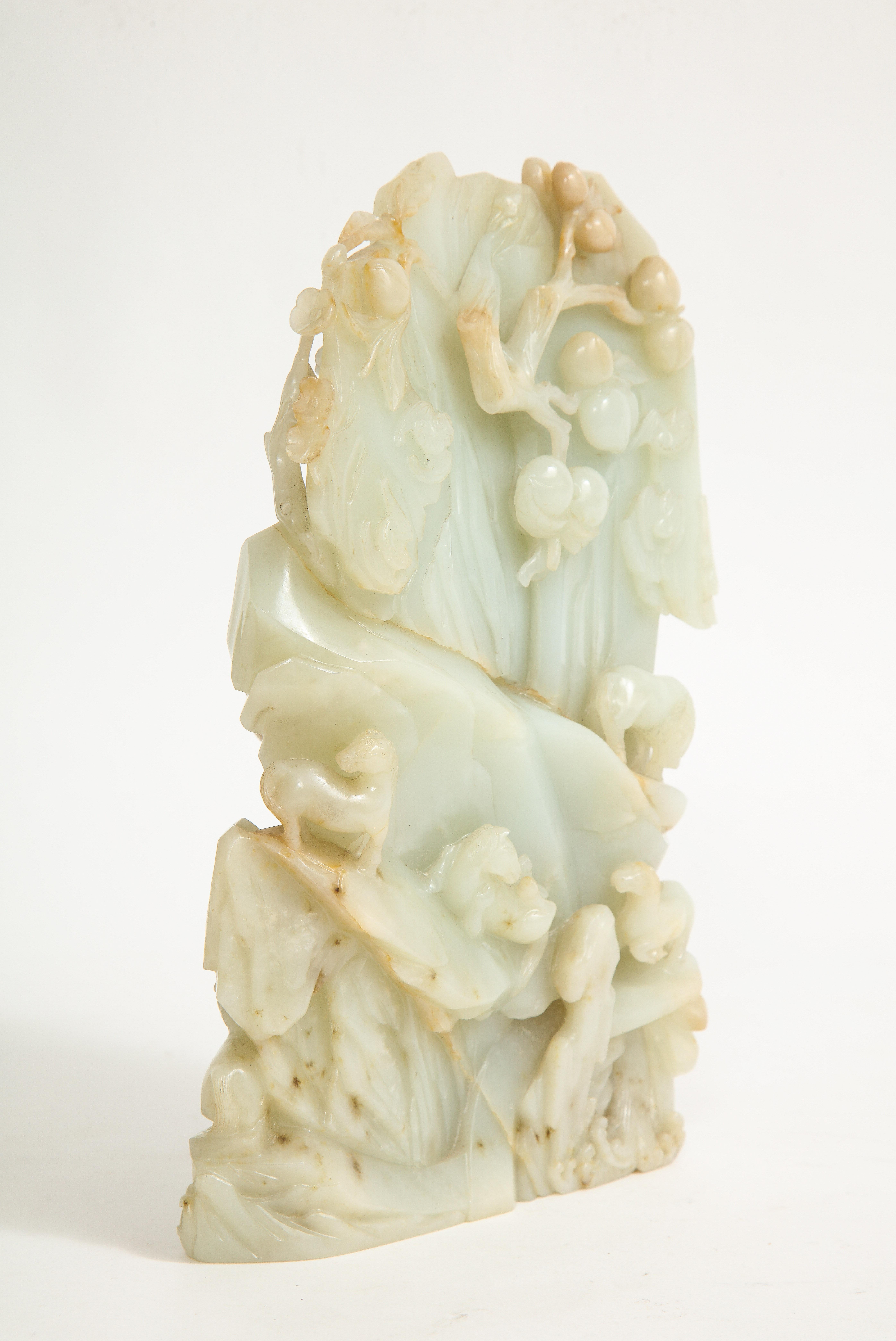18th Century Large 18th/19th C. Chinese Pale Celadon Jade High Relief Hand-Carved Mountain