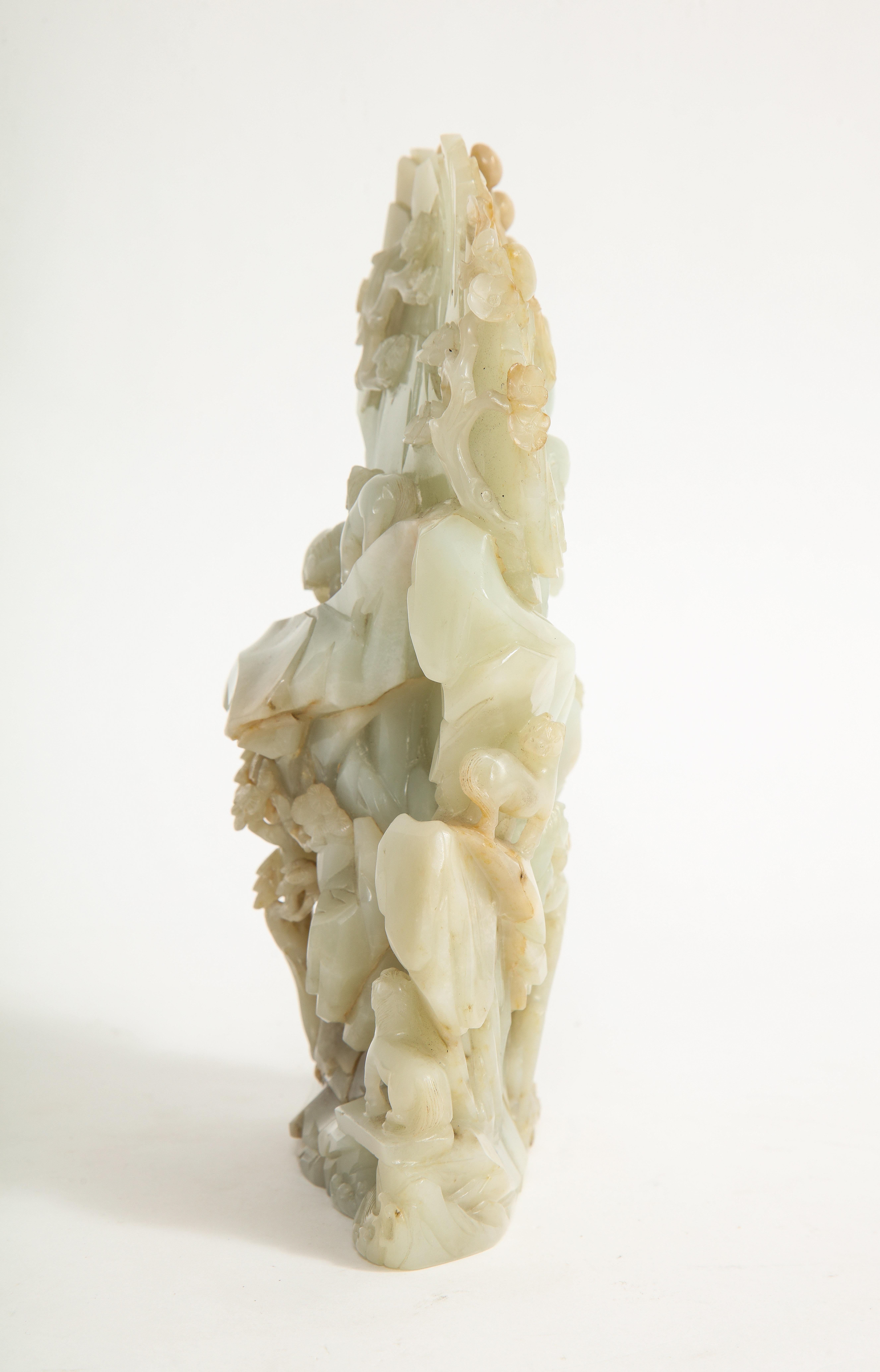 Large 18th/19th C. Chinese Pale Celadon Jade High Relief Hand-Carved Mountain 1