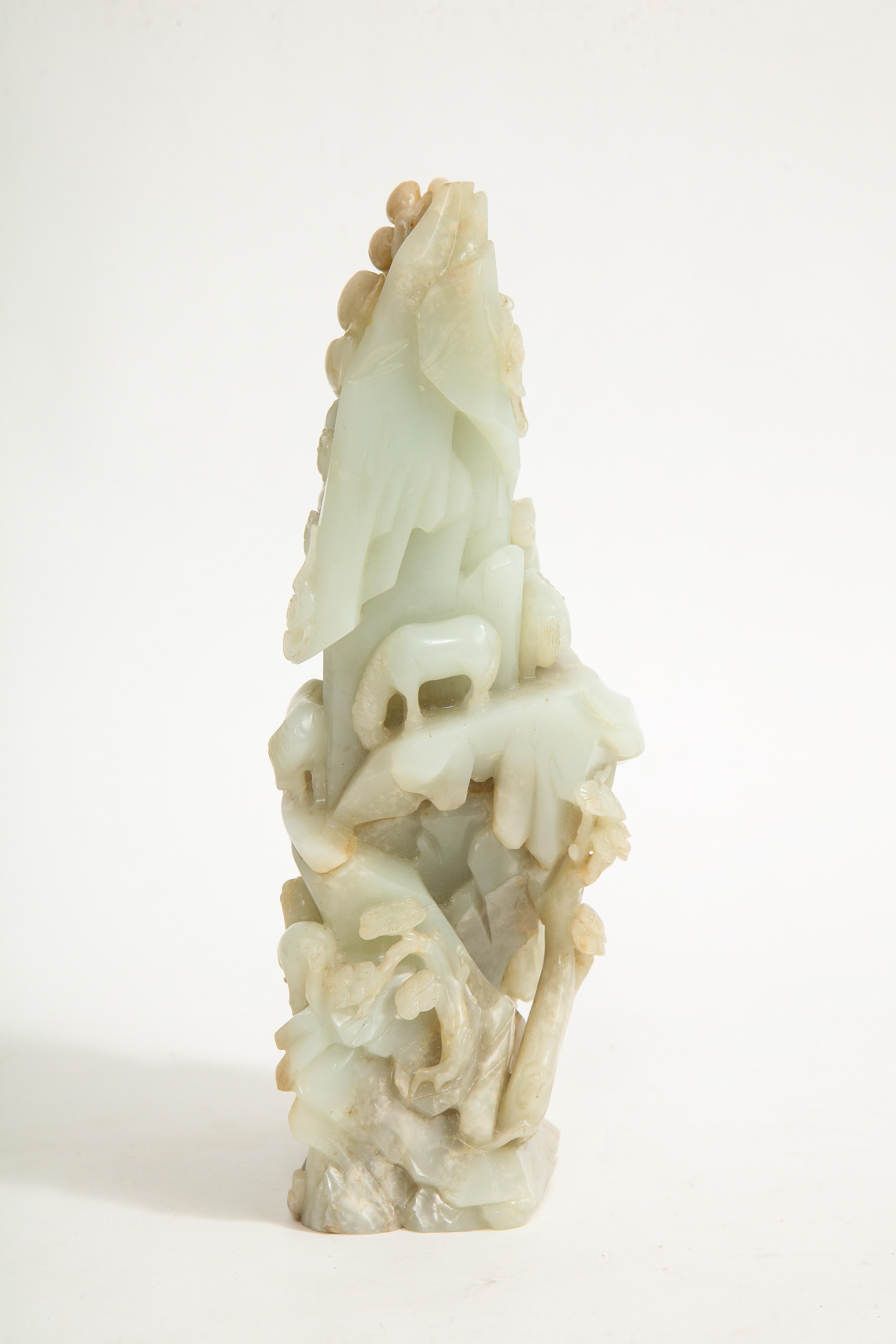 Large 18th/19th C. Chinese Pale Celadon Jade High Relief Hand-Carved Mountain 2