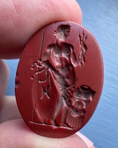 A Large 18th c. or earlier Red Jasper Intaglio. Roman Emperor as Jupiter.