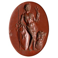 A Large 18th c. or earlier Red Jasper Intaglio. Roman Emperor as Jupiter.