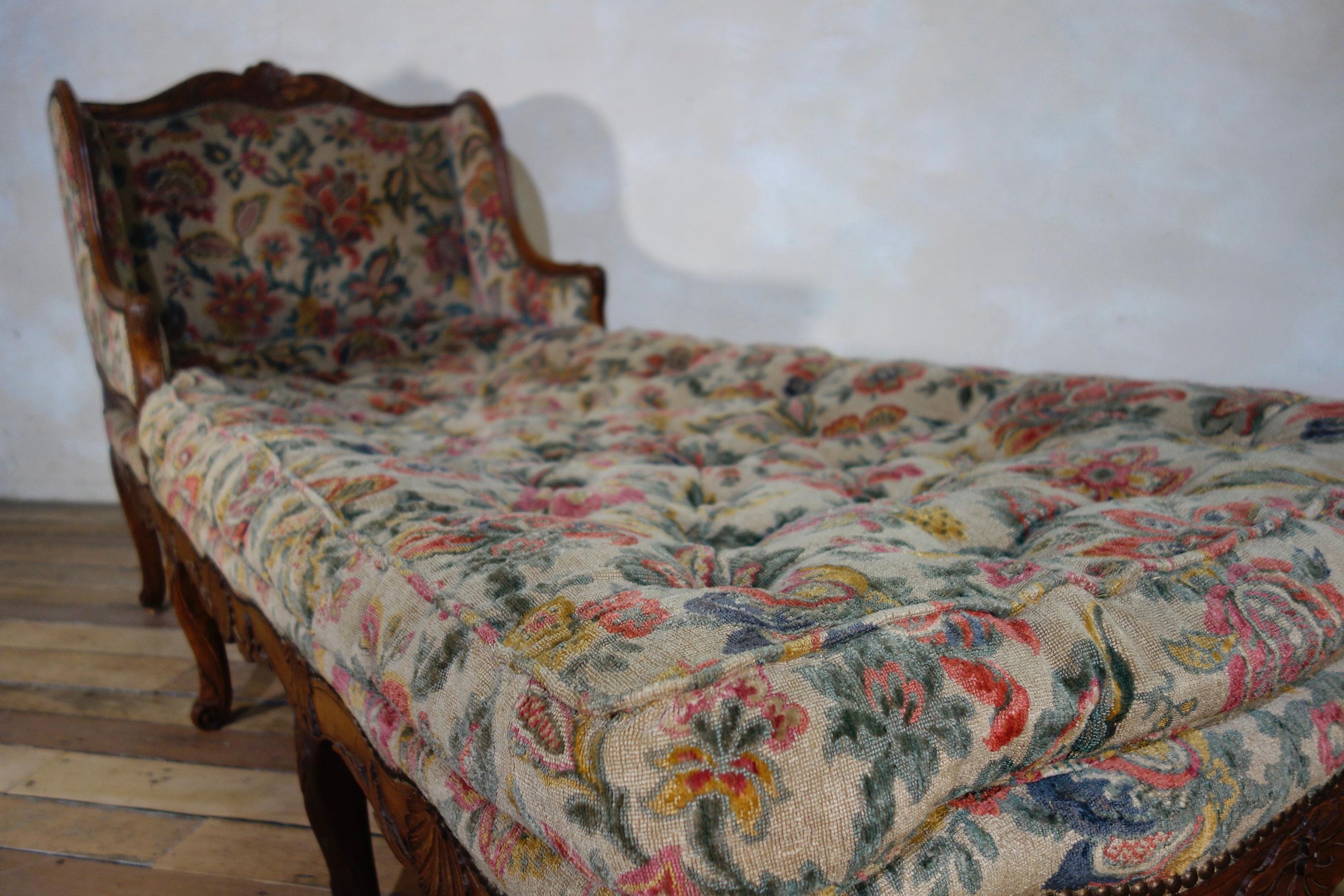 Upholstery Large 18th Century French Chaise Longue, Day Bed