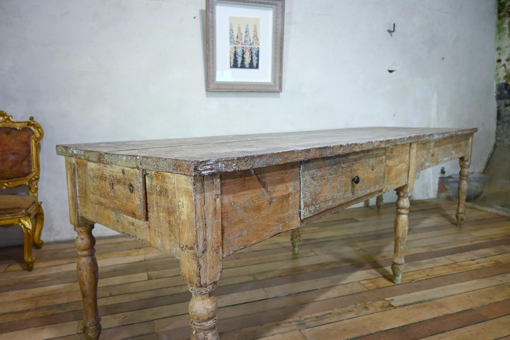 A Large 18th Century French Painted Farmhouse Dining Table For Sale 10