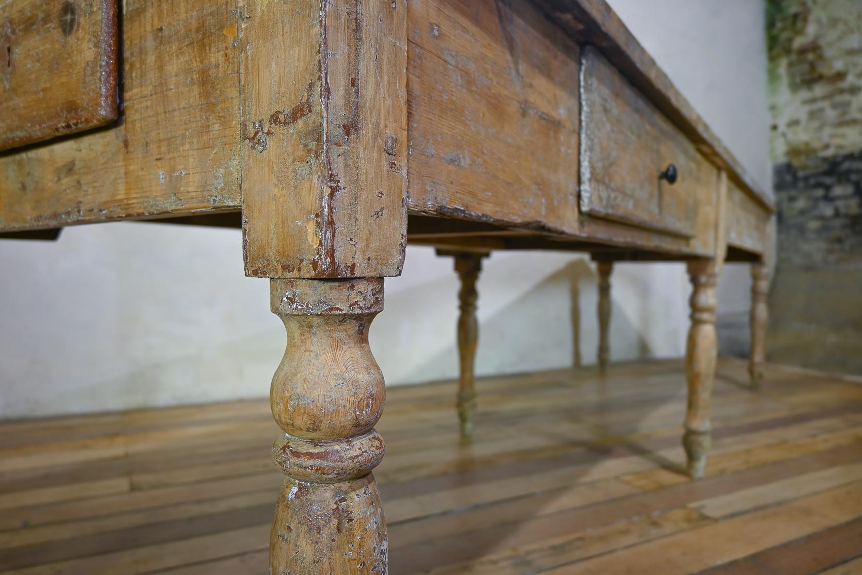 A Large 18th Century French Painted Farmhouse Dining Table For Sale 11