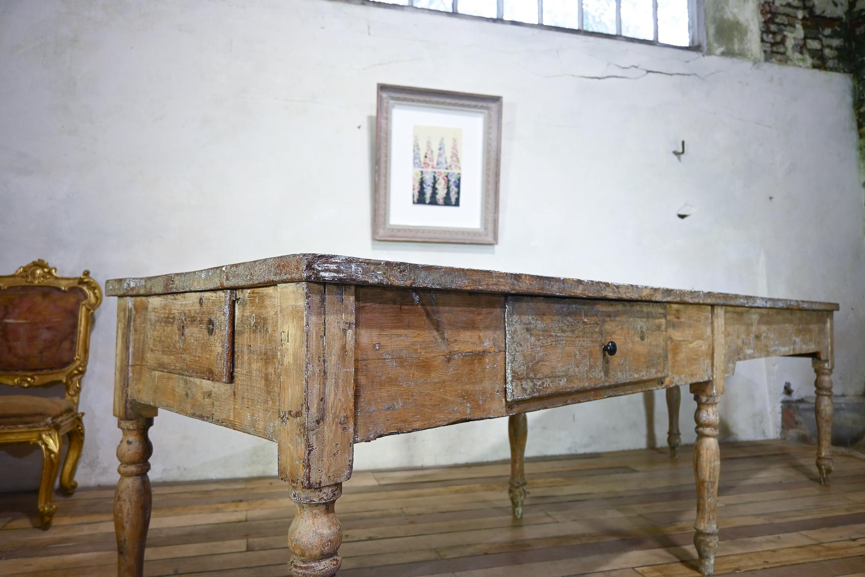 A Large 18th Century French Painted Farmhouse Dining Table For Sale 15