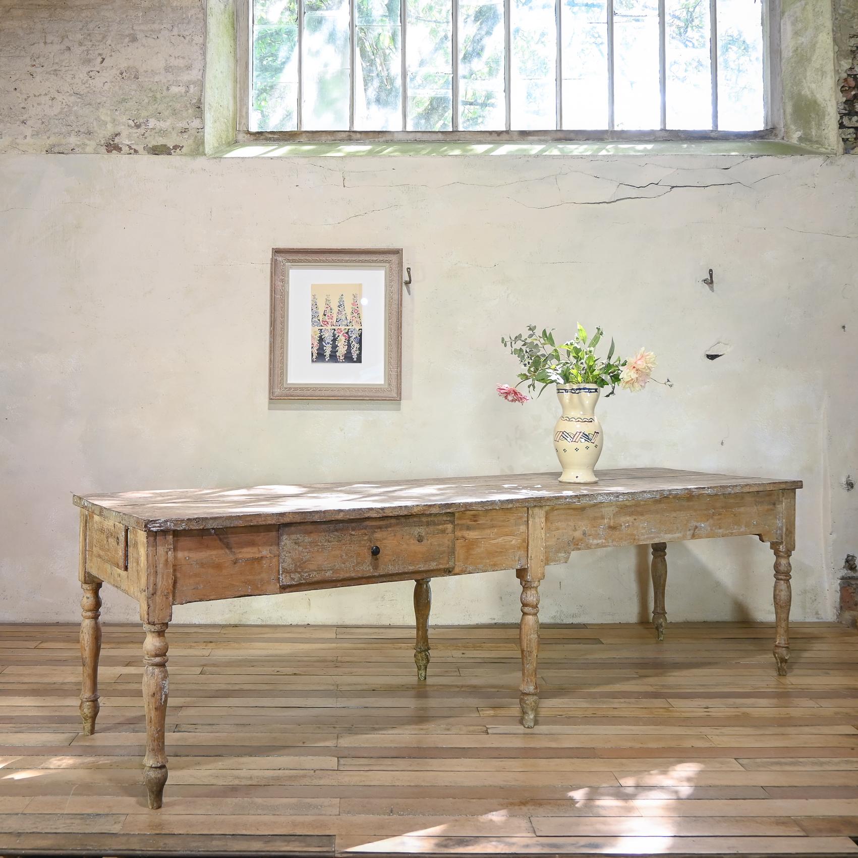 Pine A Large 18th Century French Painted Farmhouse Dining Table For Sale