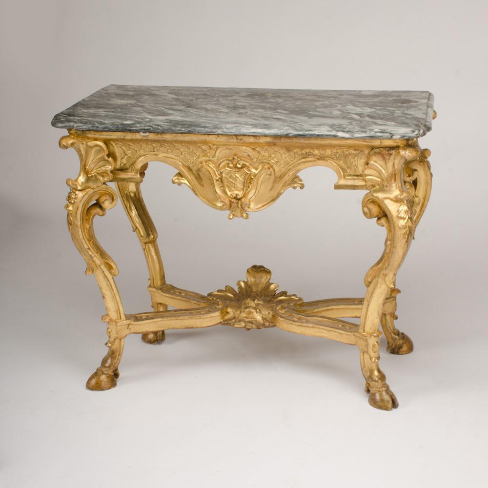 Large 18th Century Italian Gilt Wood Console Table with Original Marble Top In Good Condition In Philadelphia, PA