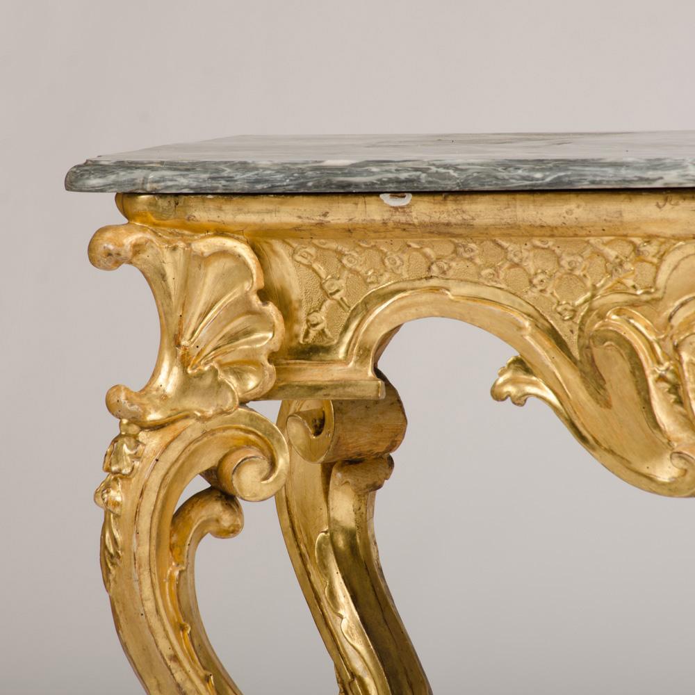 Large 18th Century Italian Gilt Wood Console Table with Original Marble Top 4