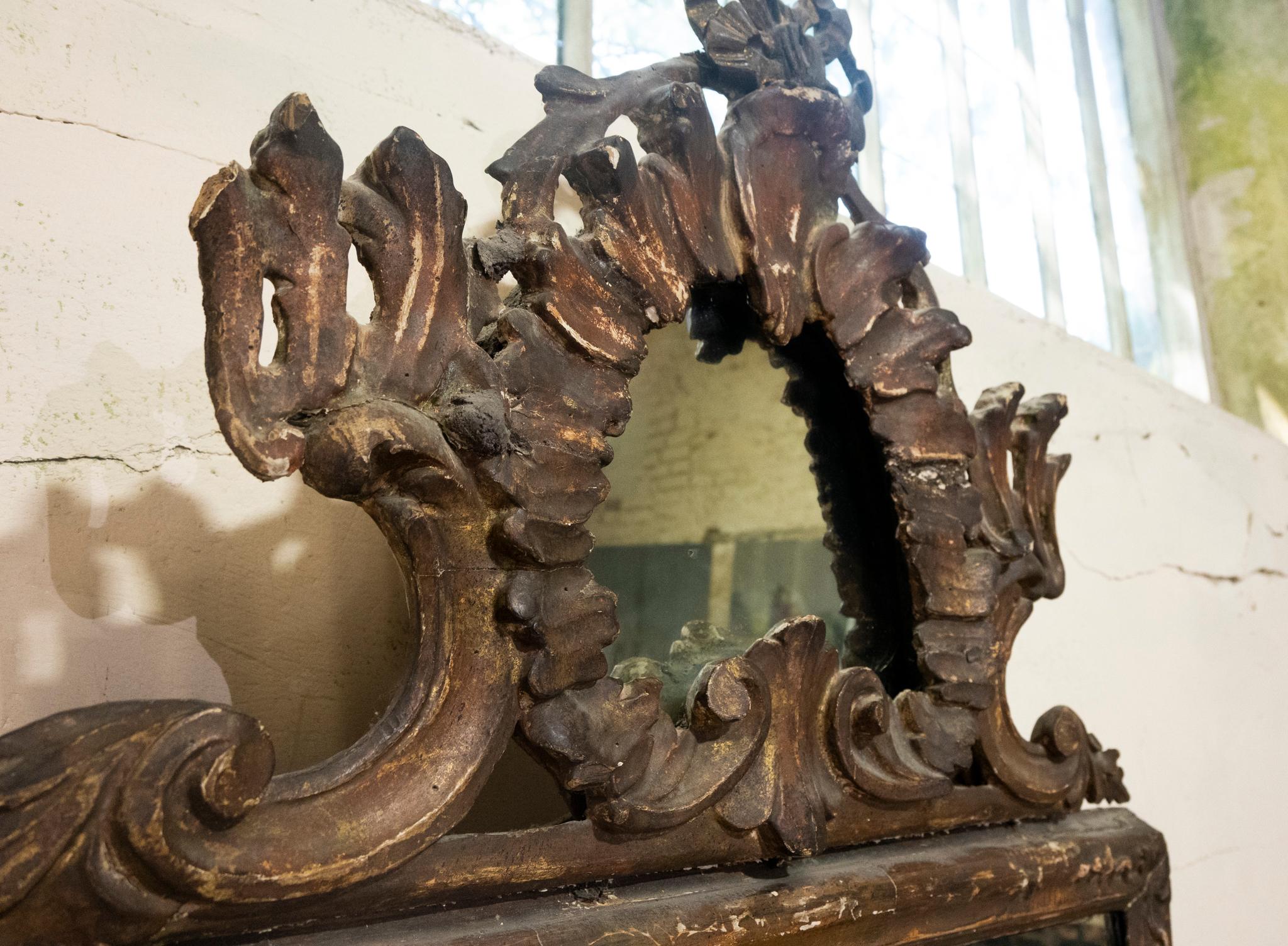 Large 18th Century Italian Painted Rococo Overmantel Wall Mirror For Sale 5